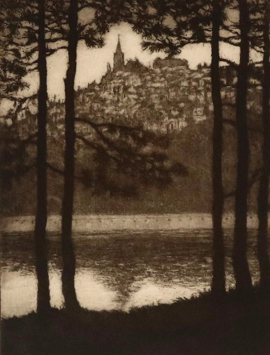 Edward Timothy Hurley Etching "Mt. Adams Through the Pines"