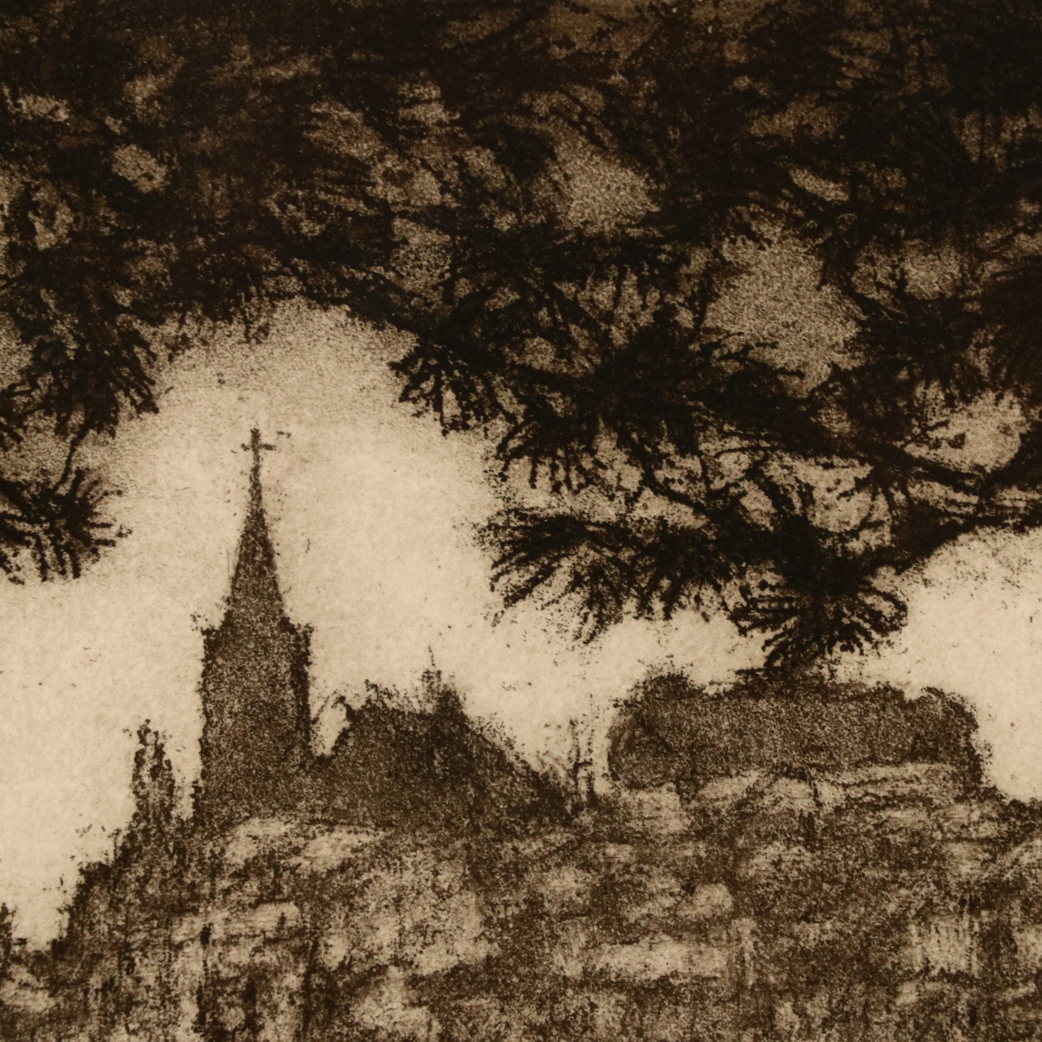 Edward Timothy Hurley Etching "Mt. Adams Through the Pines"