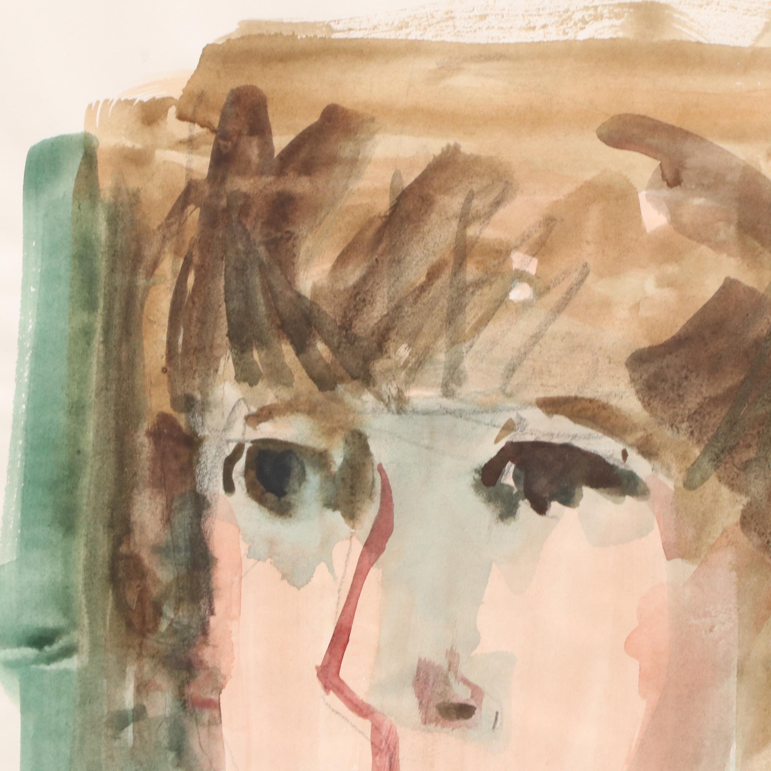 Jack Meanwell Stylized Portrait Watercolor Painting, 1997