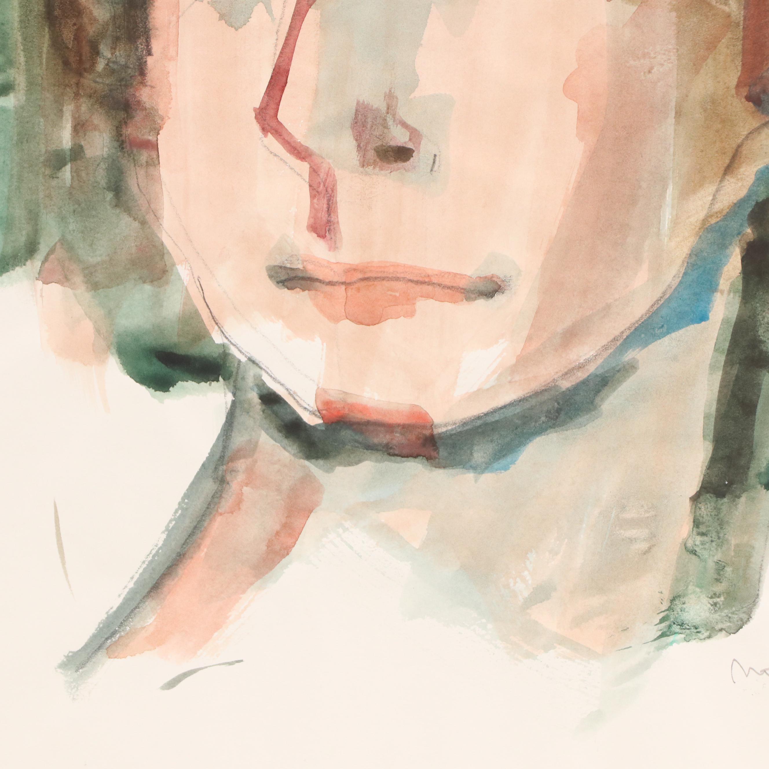 Jack Meanwell Stylized Portrait Watercolor Painting, 1997