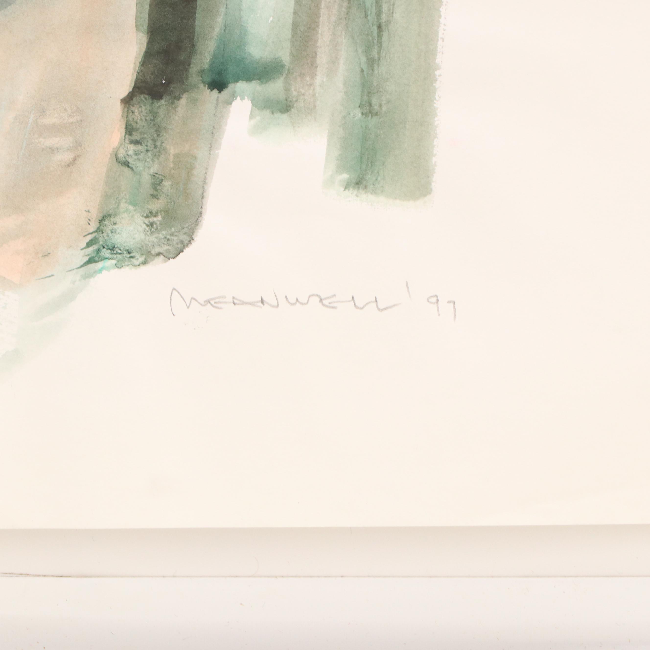 Jack Meanwell Stylized Portrait Watercolor Painting, 1997