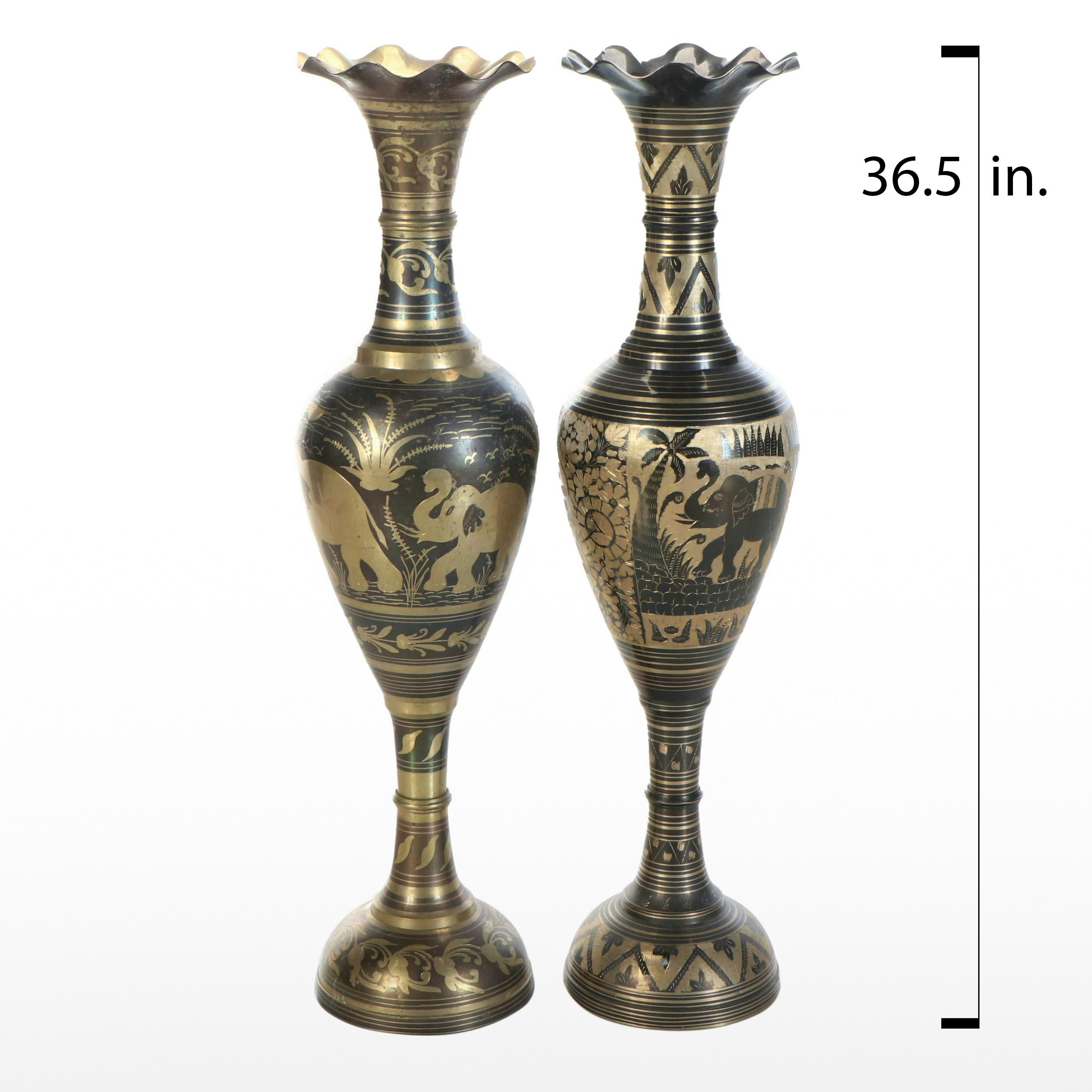 Indian Etched Brass Two-Tone Floor Vases