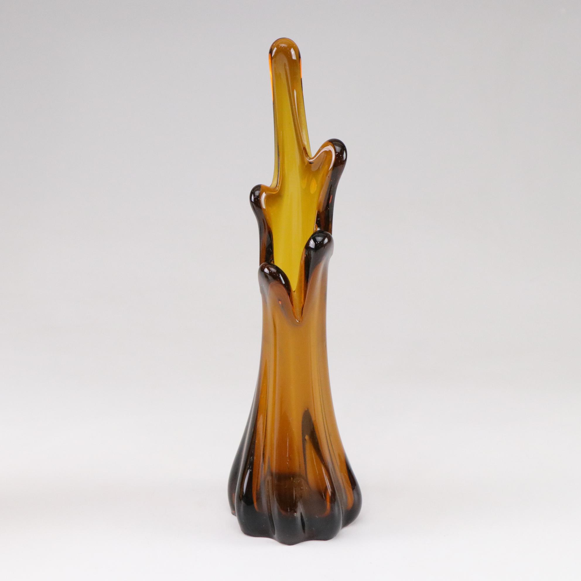 MCM Amber Swung Glass Vase with Hen on Nest, Swan Bowl and Fruit Bowl