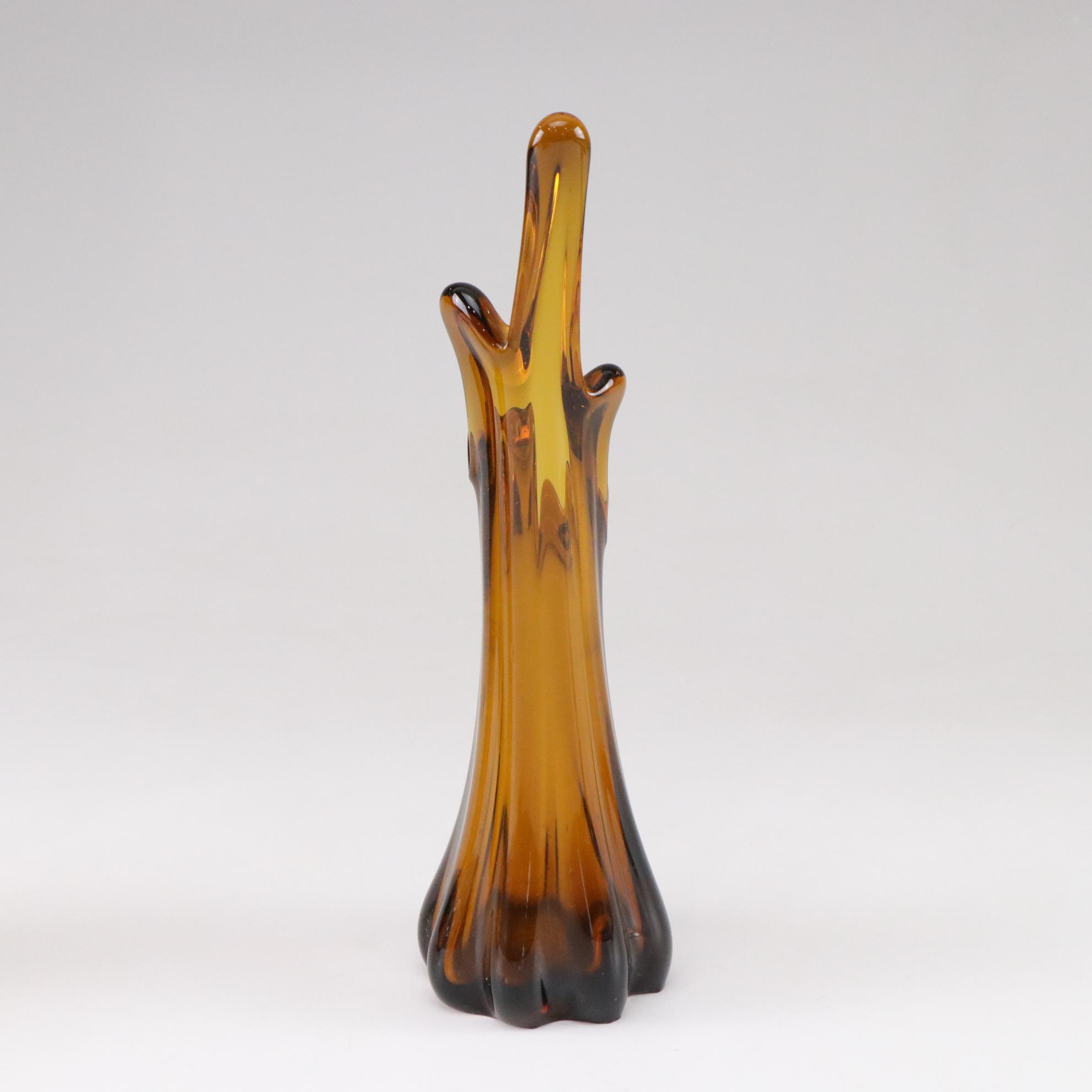 MCM Amber Swung Glass Vase with Hen on Nest, Swan Bowl and Fruit Bowl