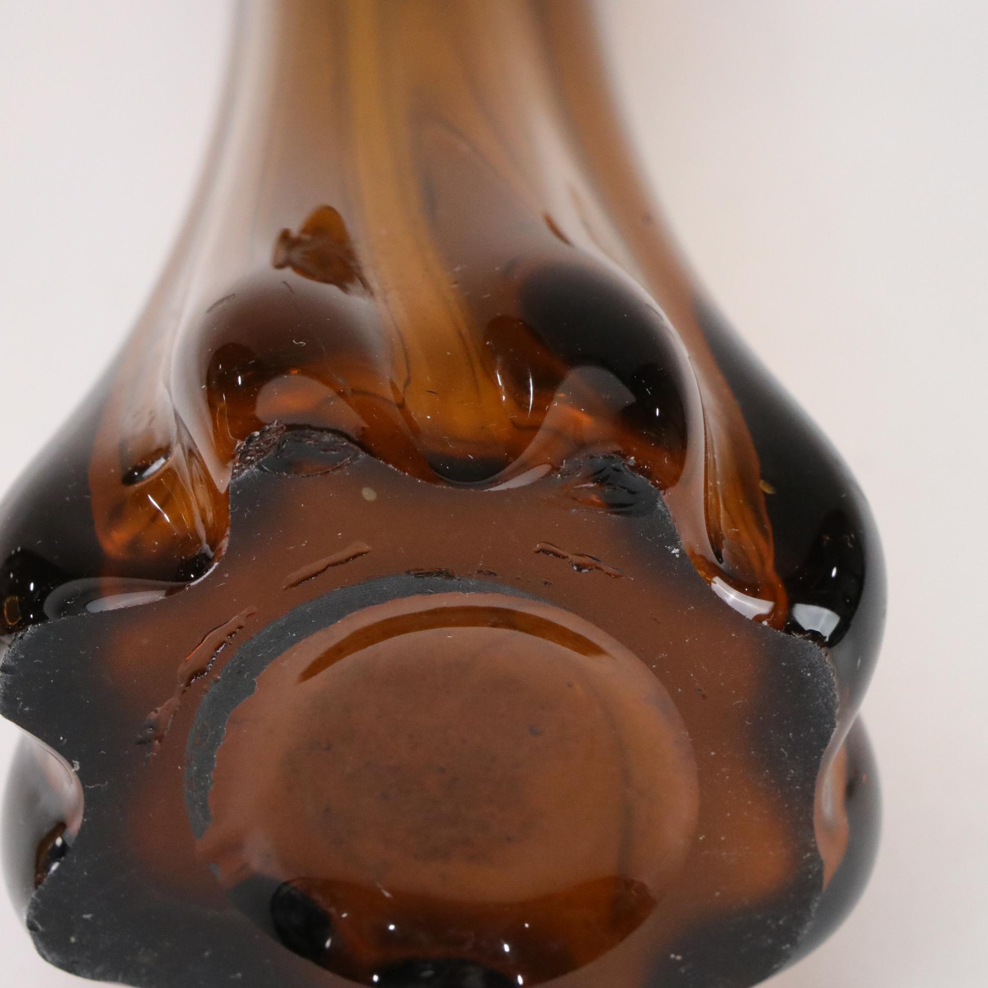 MCM Amber Swung Glass Vase with Hen on Nest, Swan Bowl and Fruit Bowl