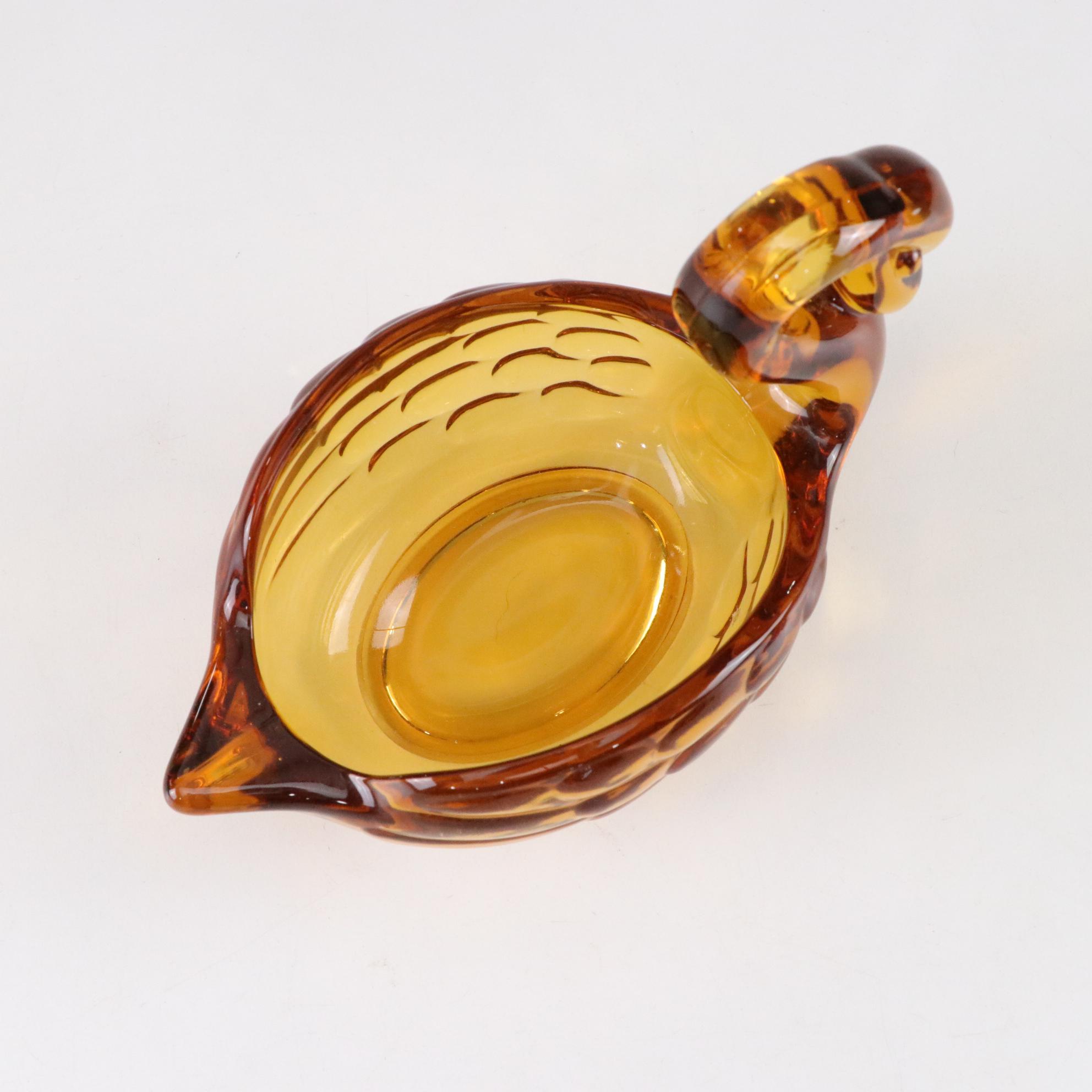 MCM Amber Swung Glass Vase with Hen on Nest, Swan Bowl and Fruit Bowl