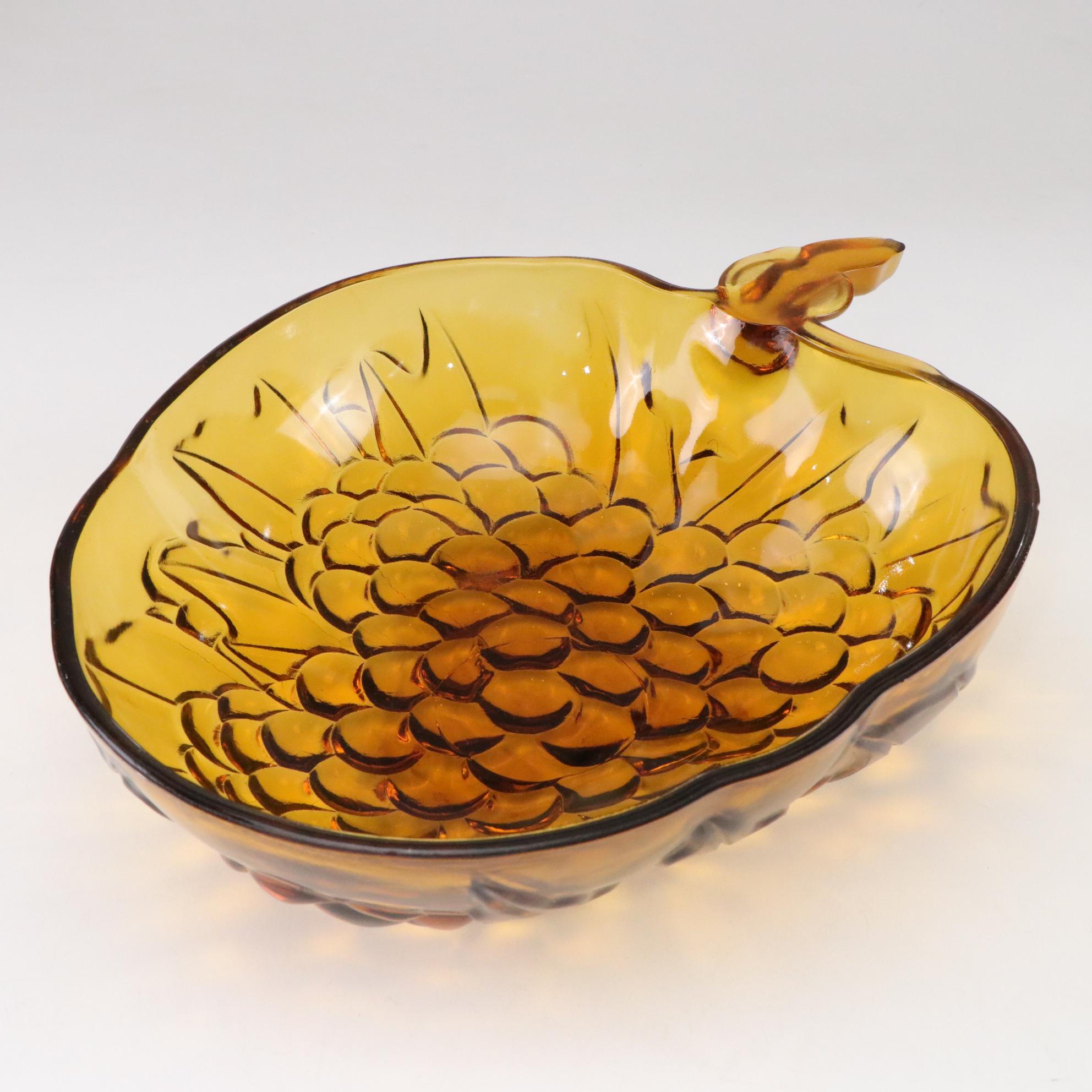 MCM Amber Swung Glass Vase with Hen on Nest, Swan Bowl and Fruit Bowl