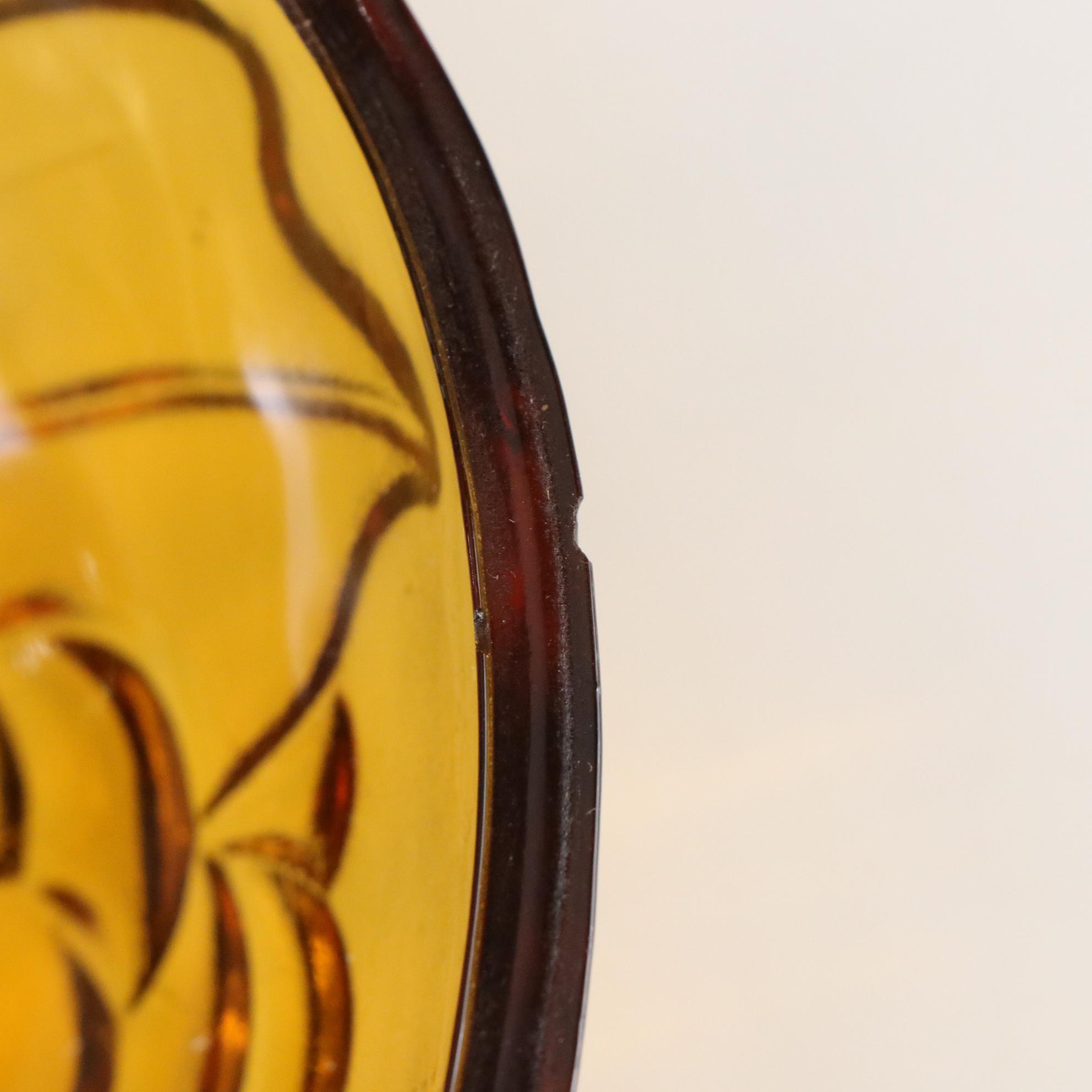 MCM Amber Swung Glass Vase with Hen on Nest, Swan Bowl and Fruit Bowl