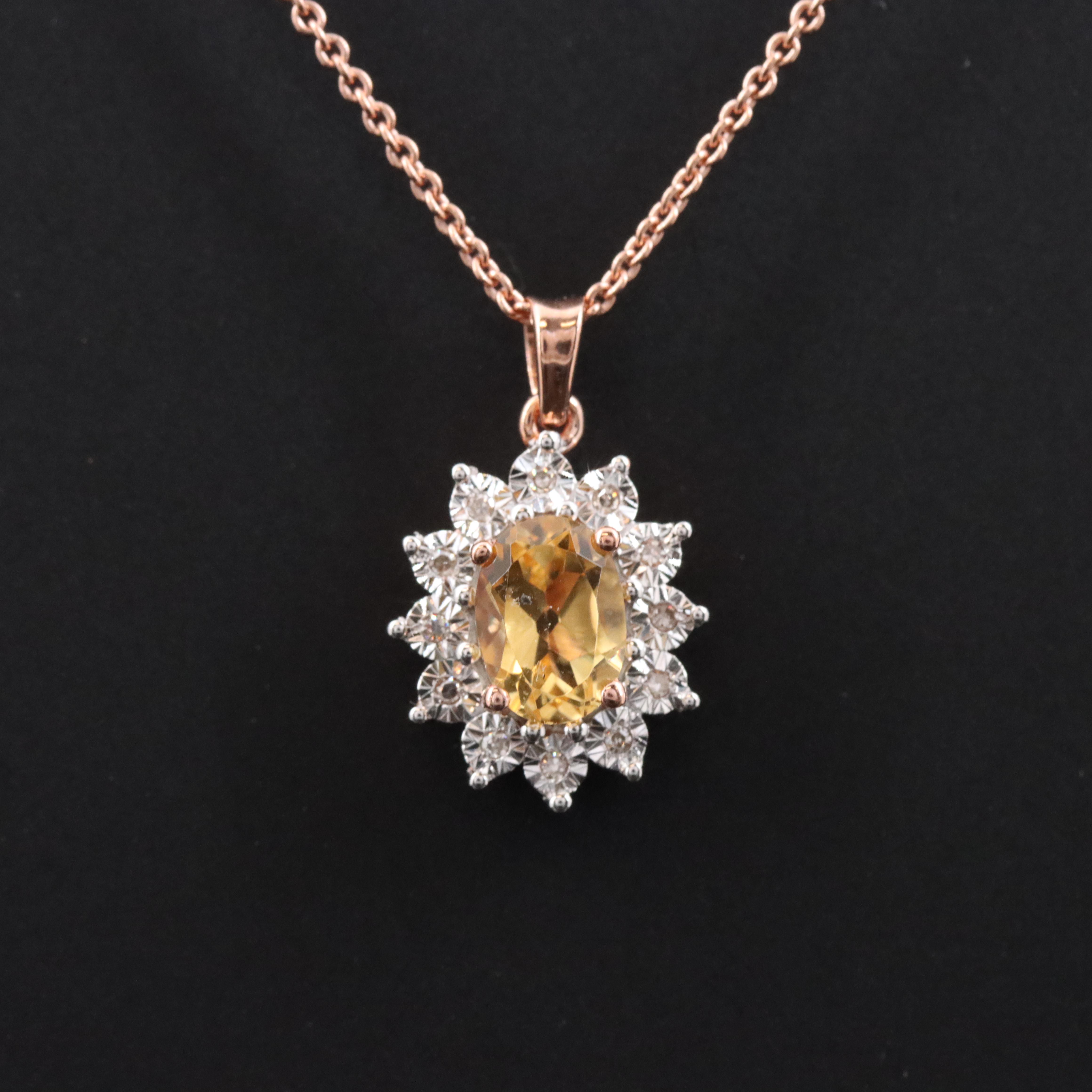 Sterling Citrine and Diamond Pendant Necklace