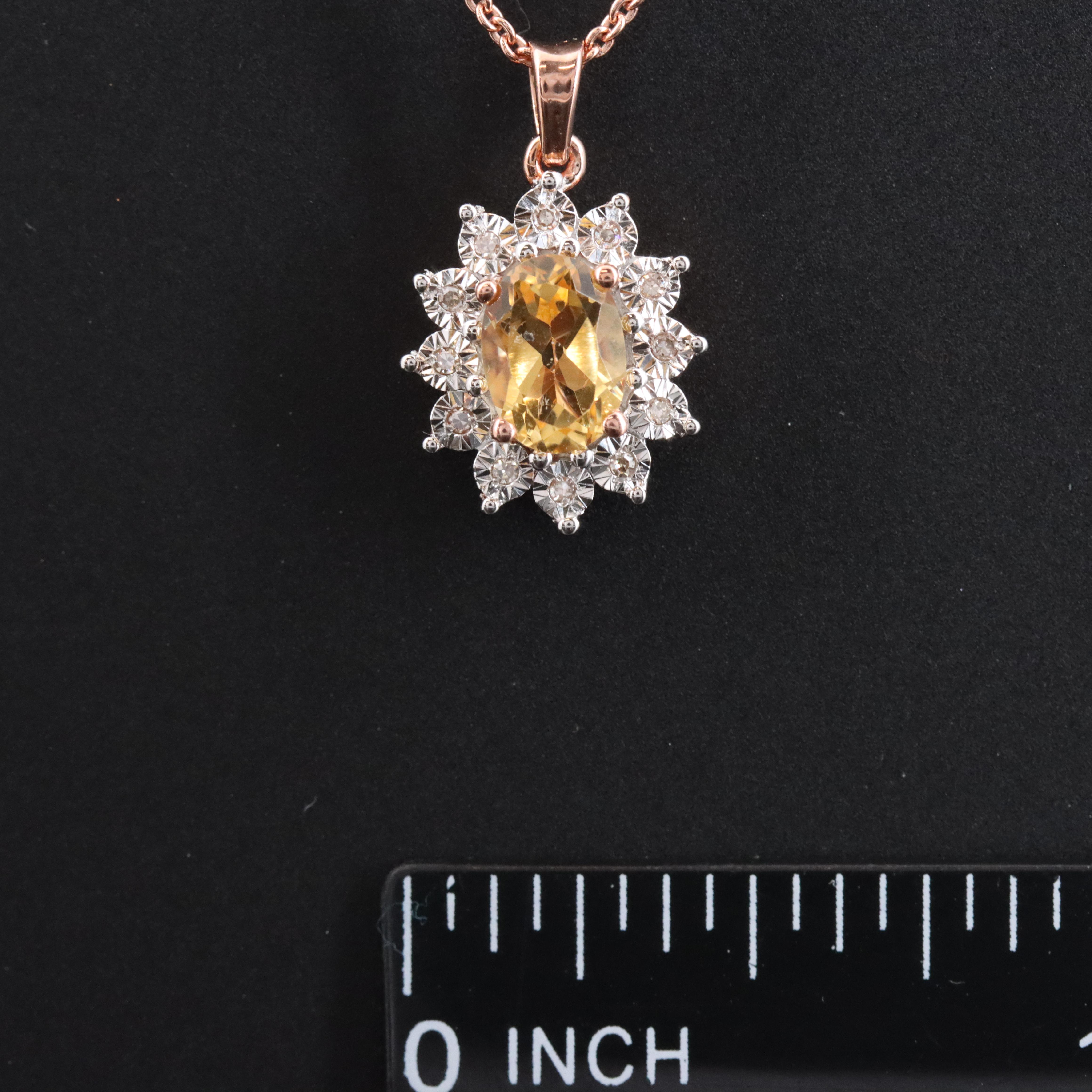 Sterling Citrine and Diamond Pendant Necklace
