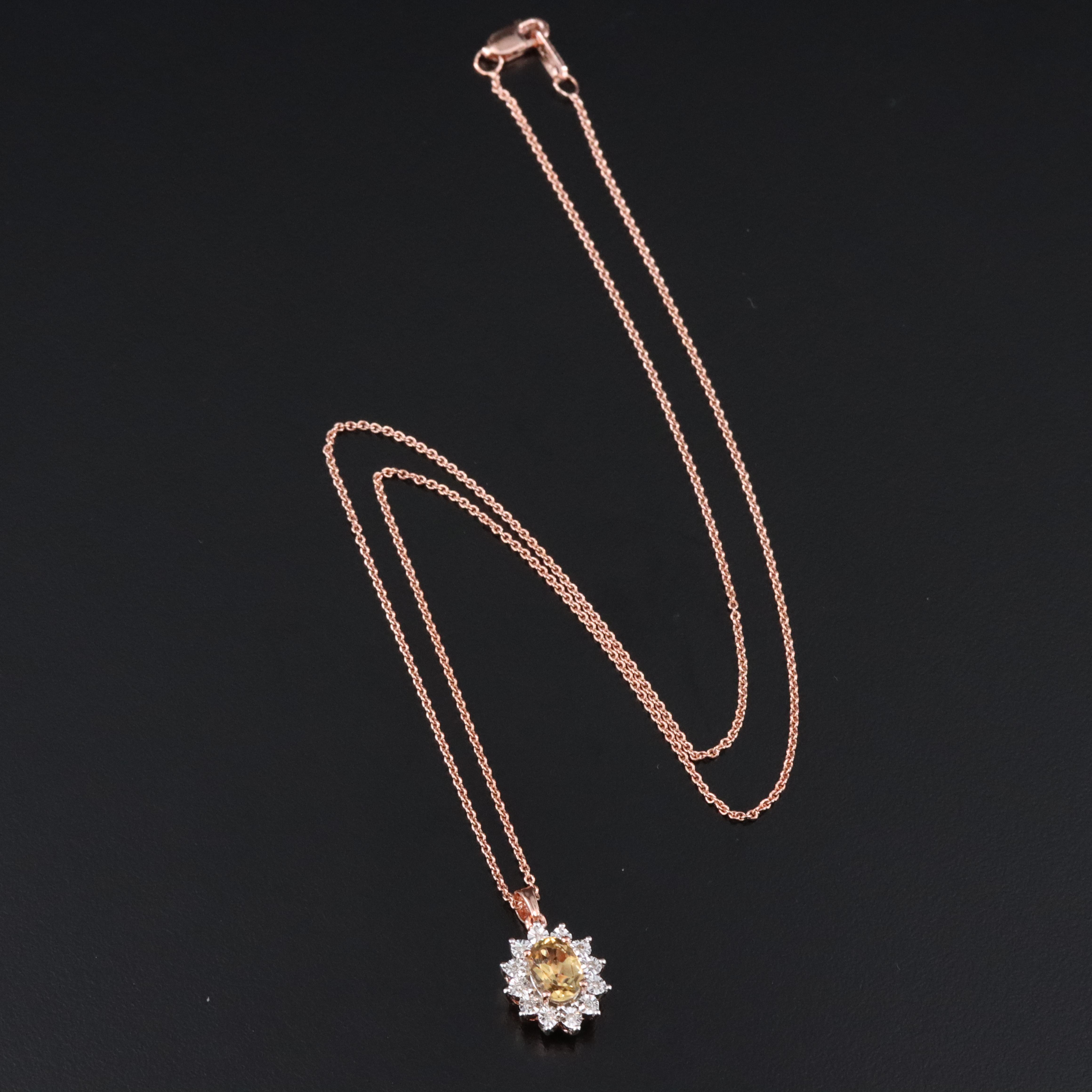 Sterling Citrine and Diamond Pendant Necklace