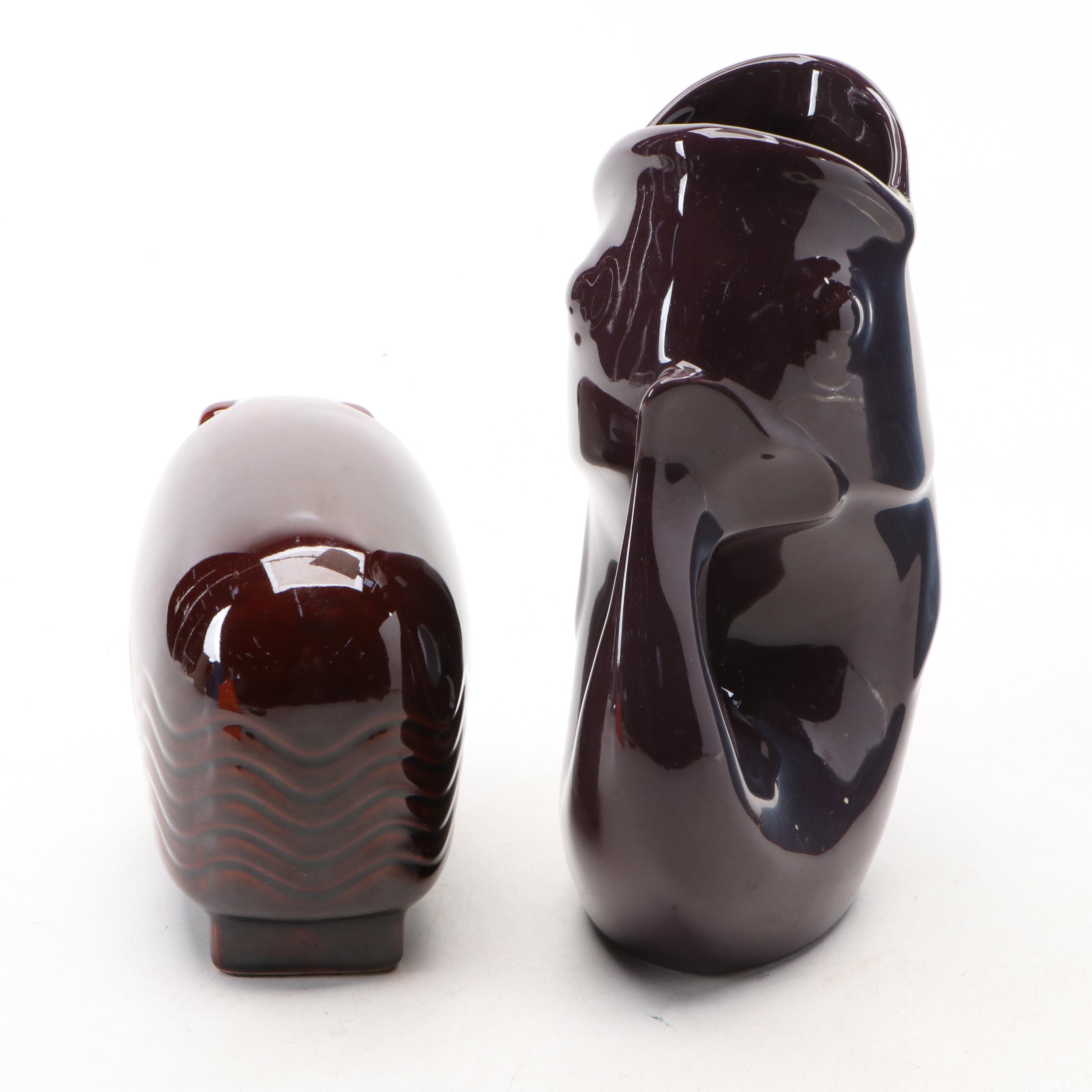 Noritake Ceramic Ram with Other Shell Figurine, Blue Planter and Fish Pitcher