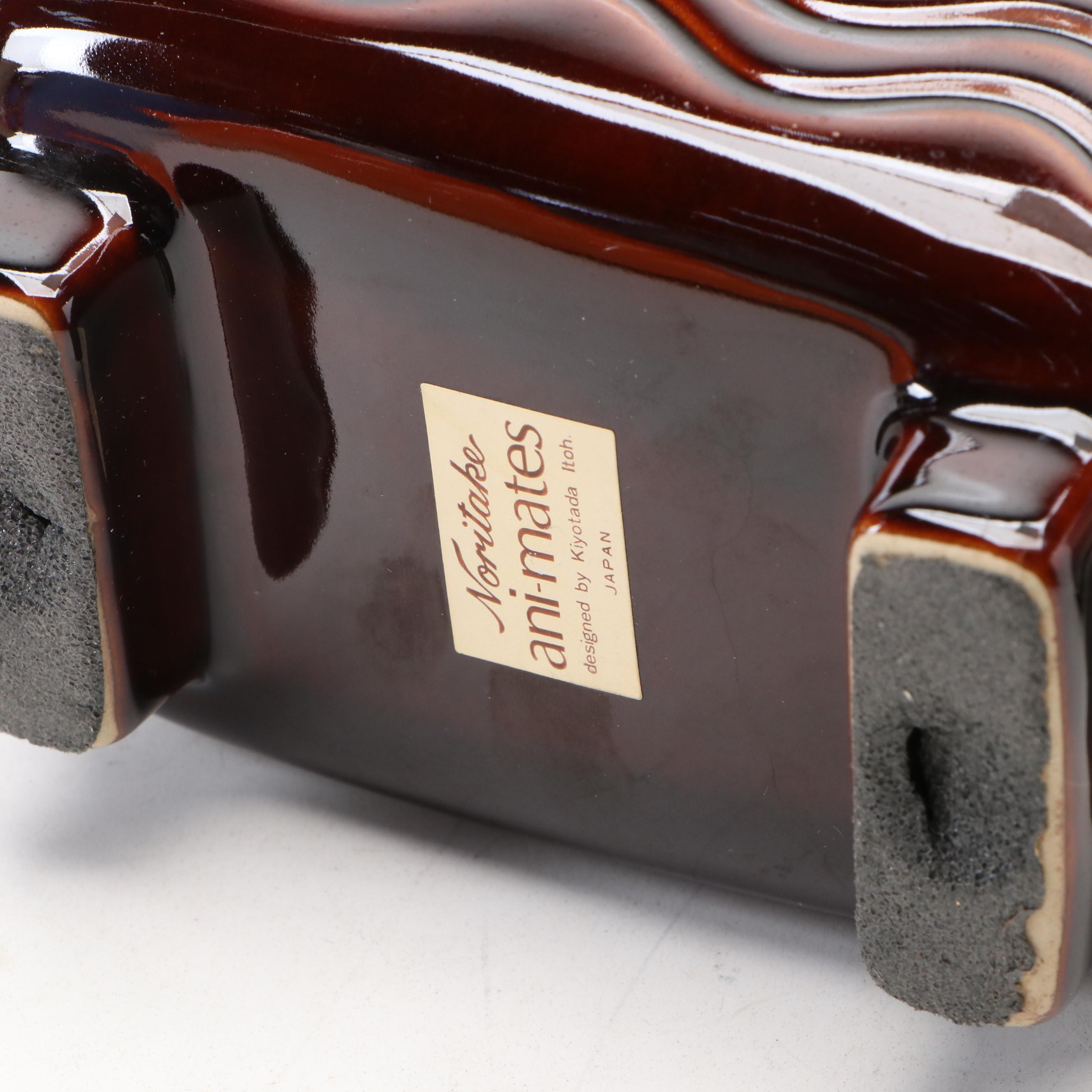 Noritake Ceramic Ram with Other Shell Figurine, Blue Planter and Fish Pitcher