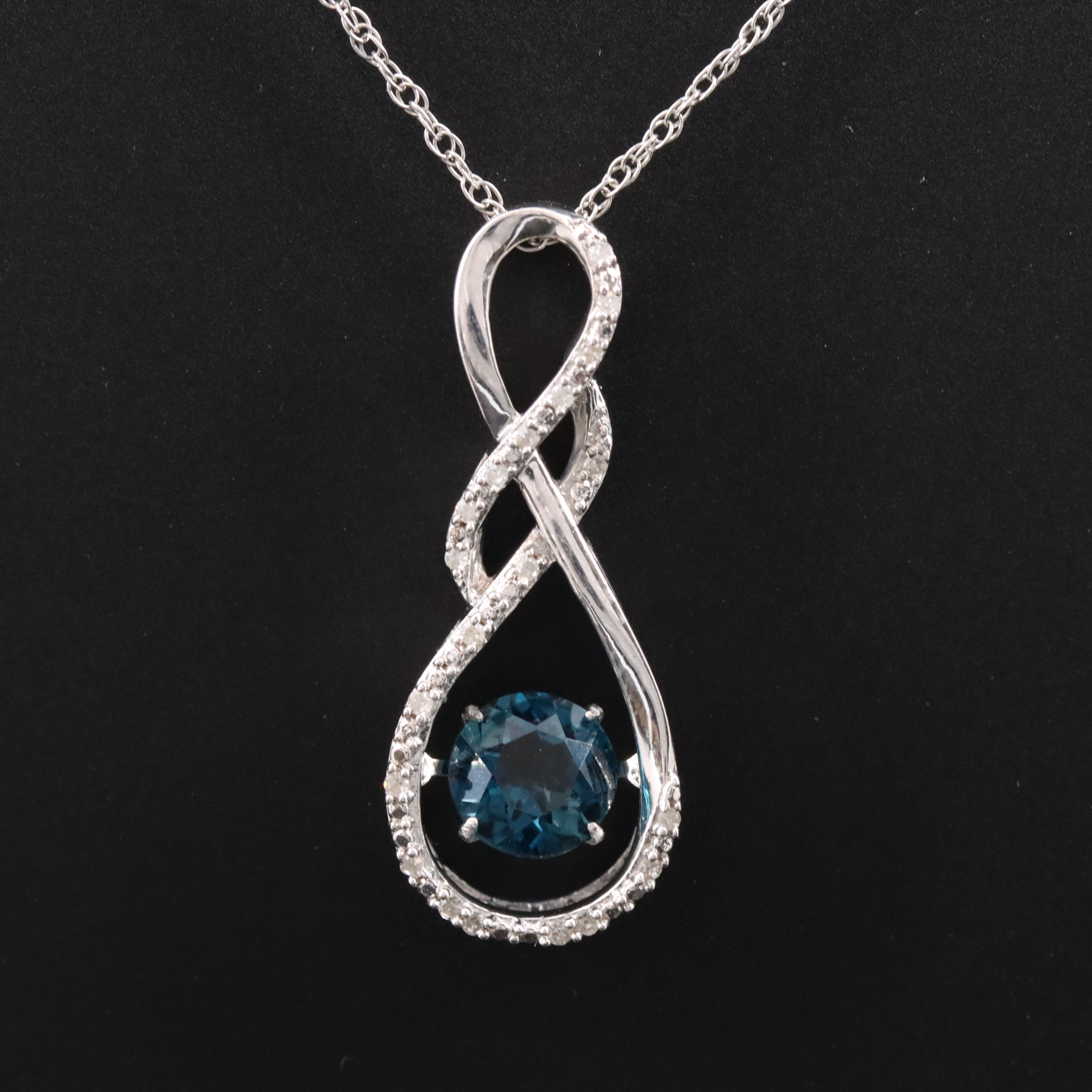 Sterling Blue Topaz and Diamond Trembler Pendant Necklace