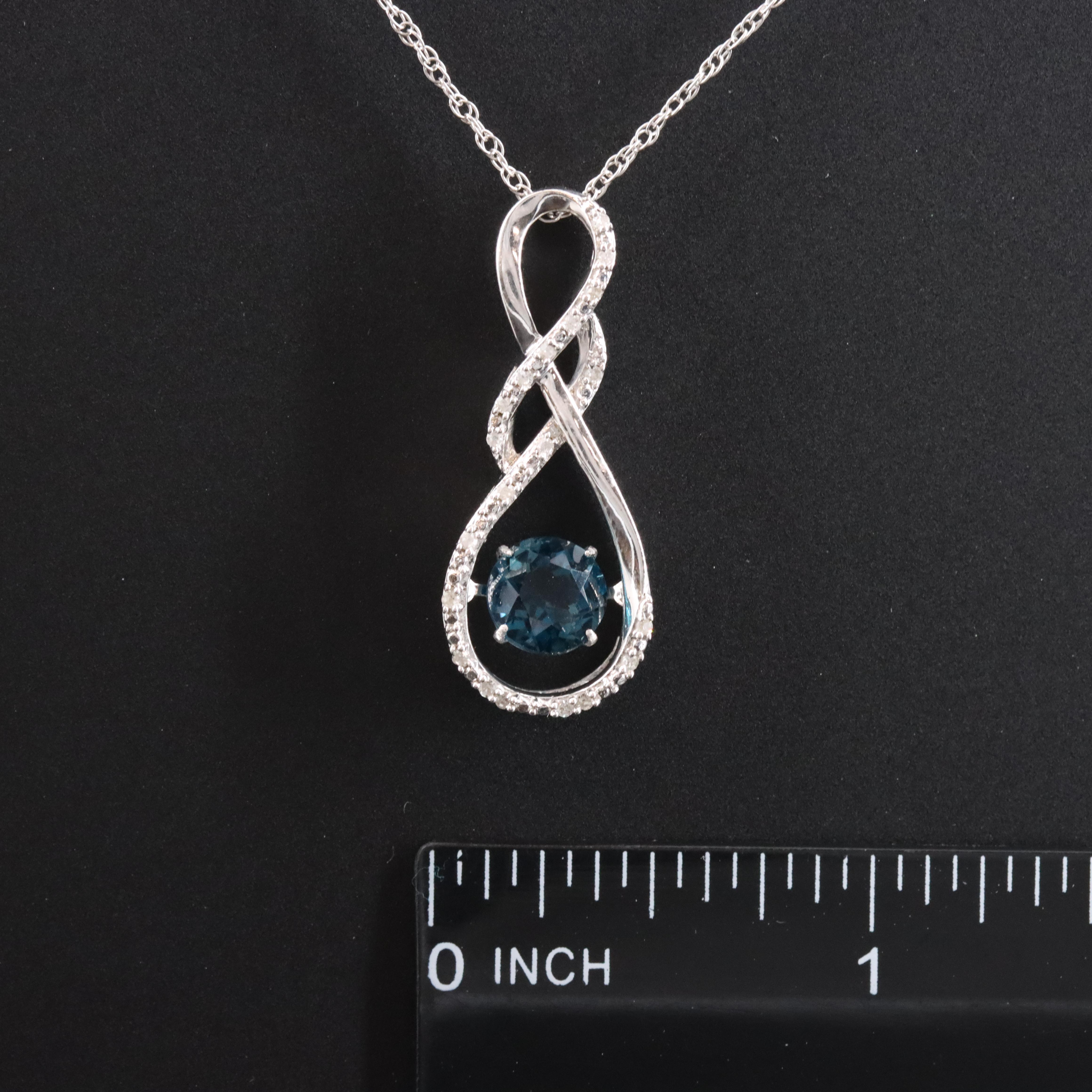Sterling Blue Topaz and Diamond Trembler Pendant Necklace