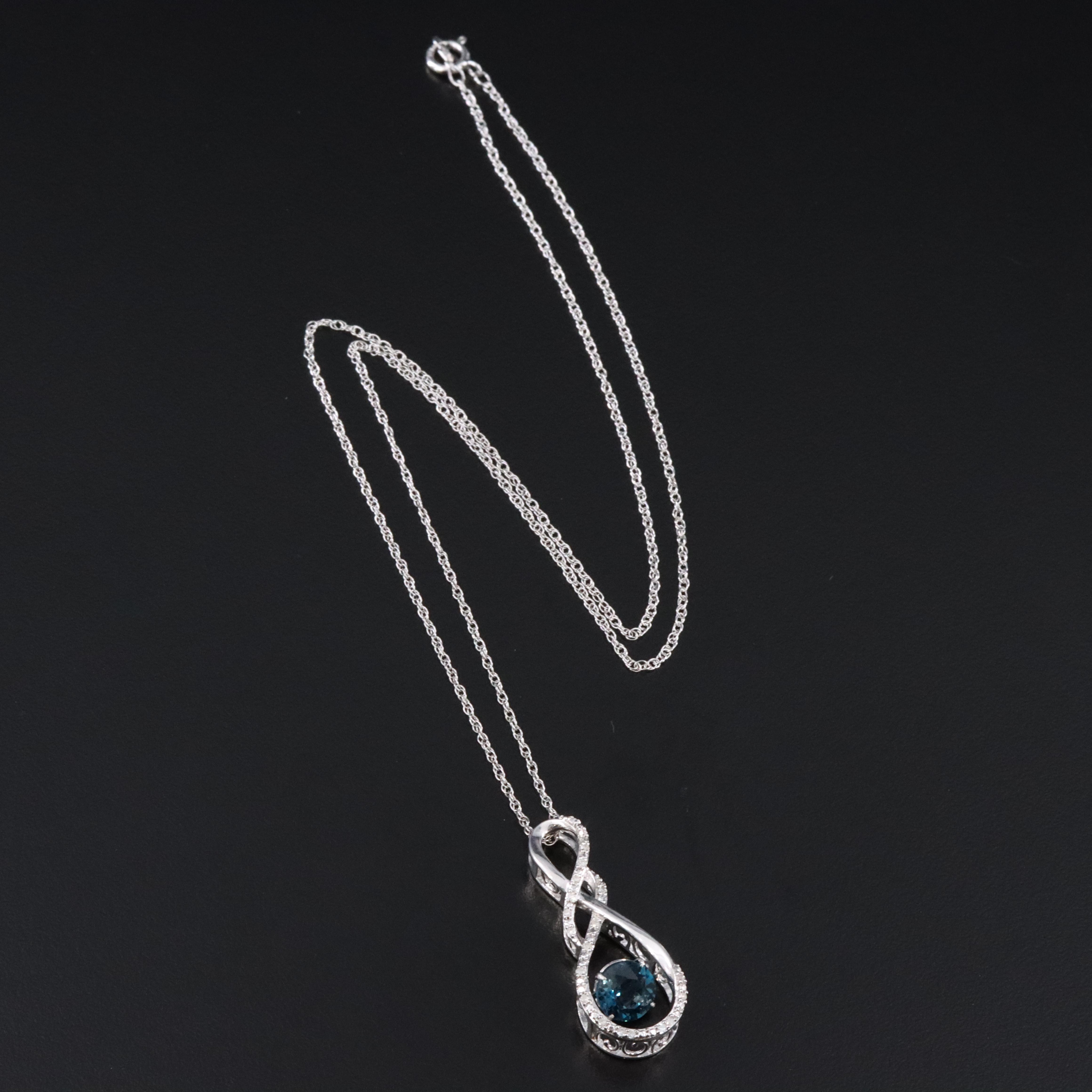 Sterling Blue Topaz and Diamond Trembler Pendant Necklace