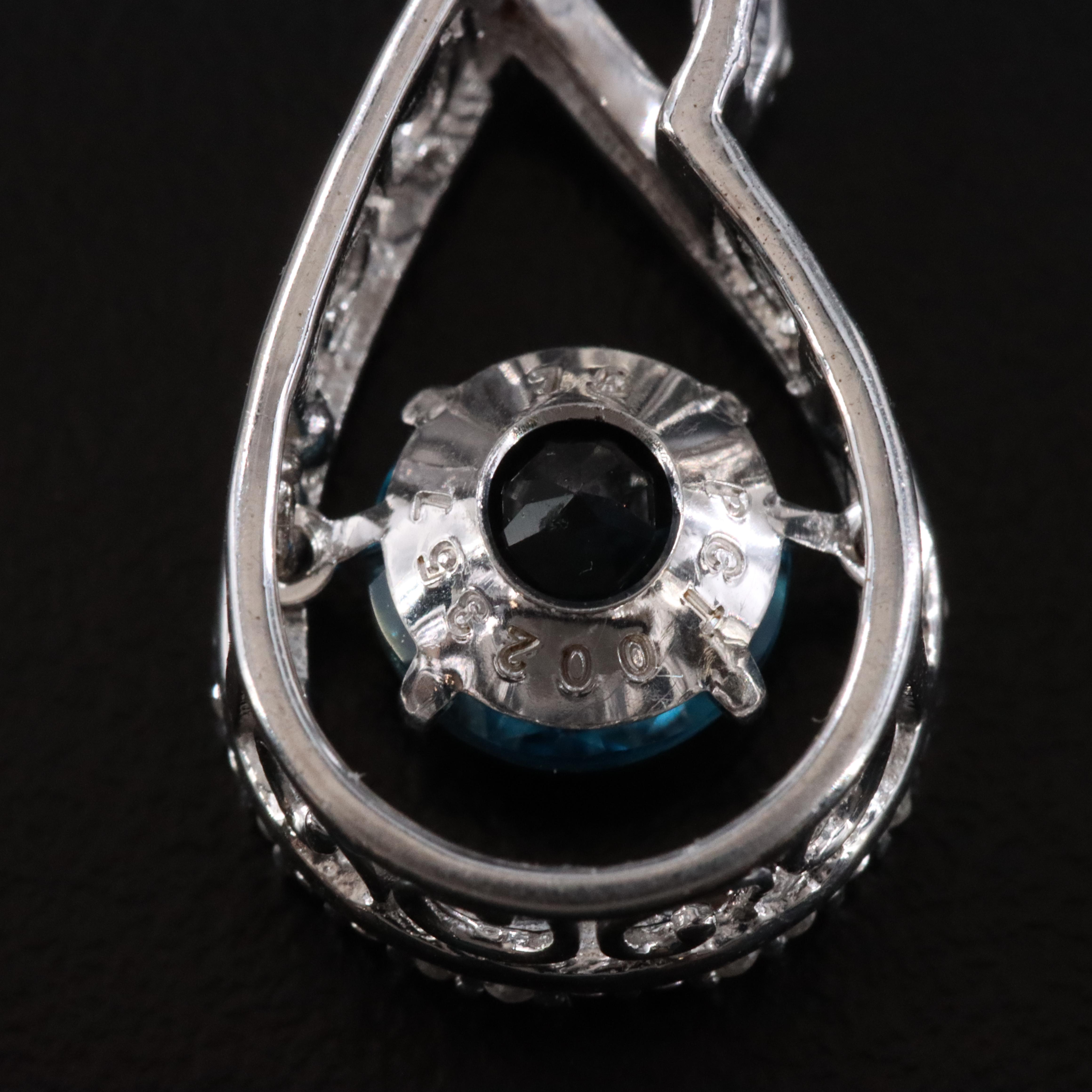 Sterling Blue Topaz and Diamond Trembler Pendant Necklace