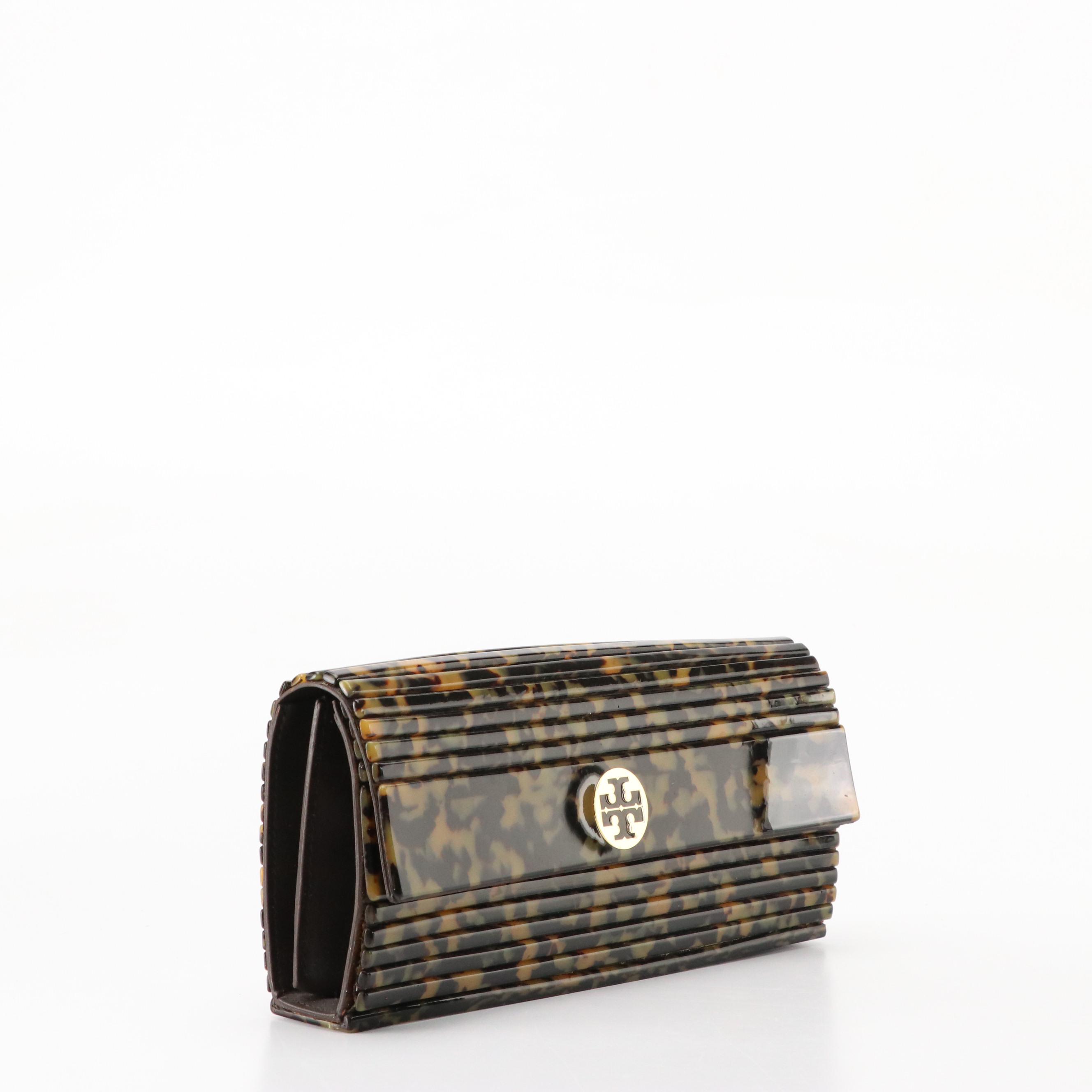 Tory Burch Kerry Tortoise Resin Front-Flap Clutch