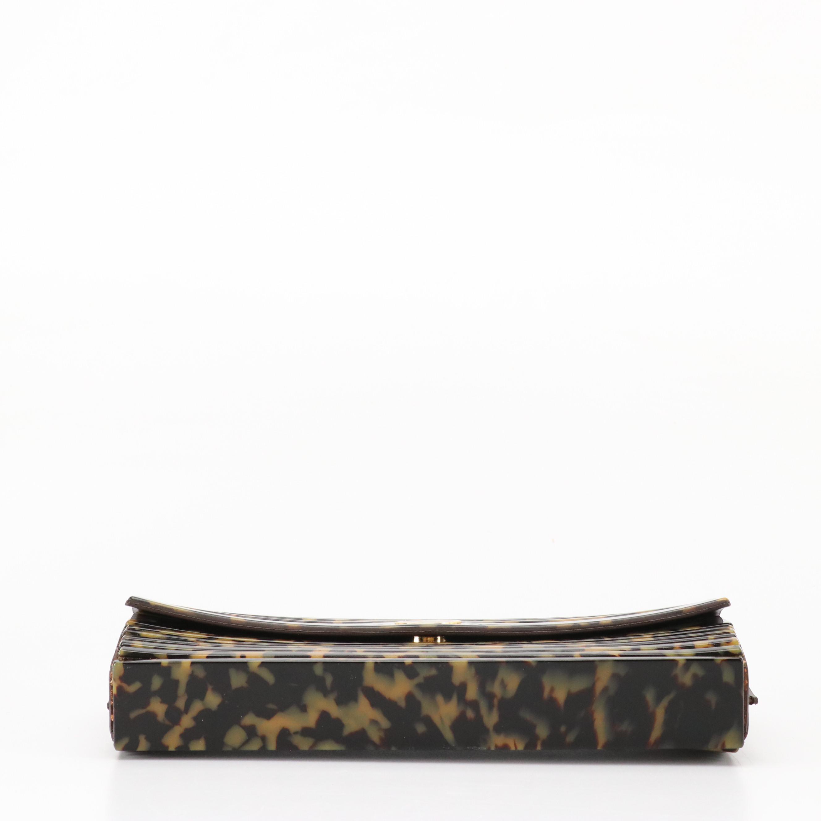 Tory Burch Kerry Tortoise Resin Front-Flap Clutch