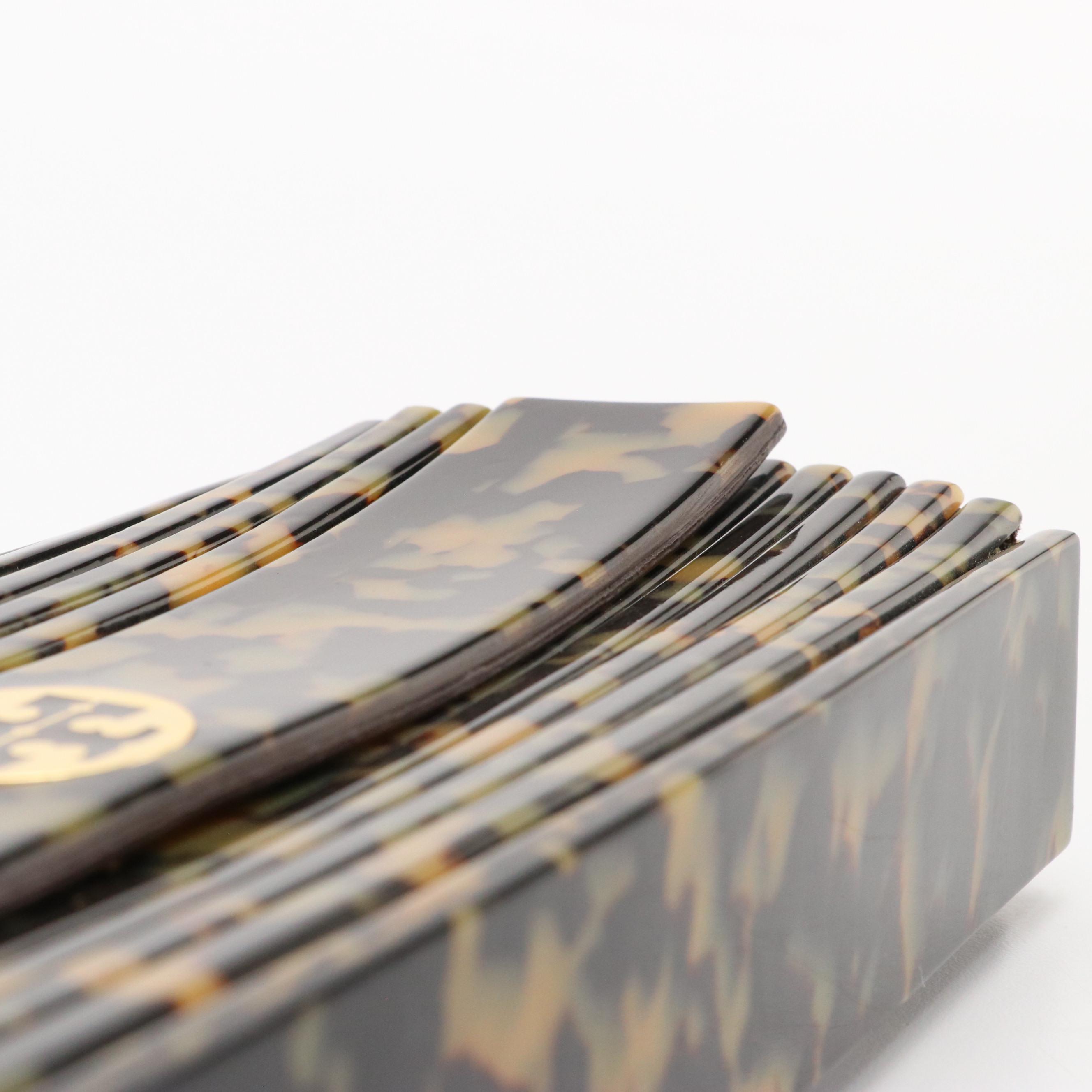 Tory Burch Kerry Tortoise Resin Front-Flap Clutch