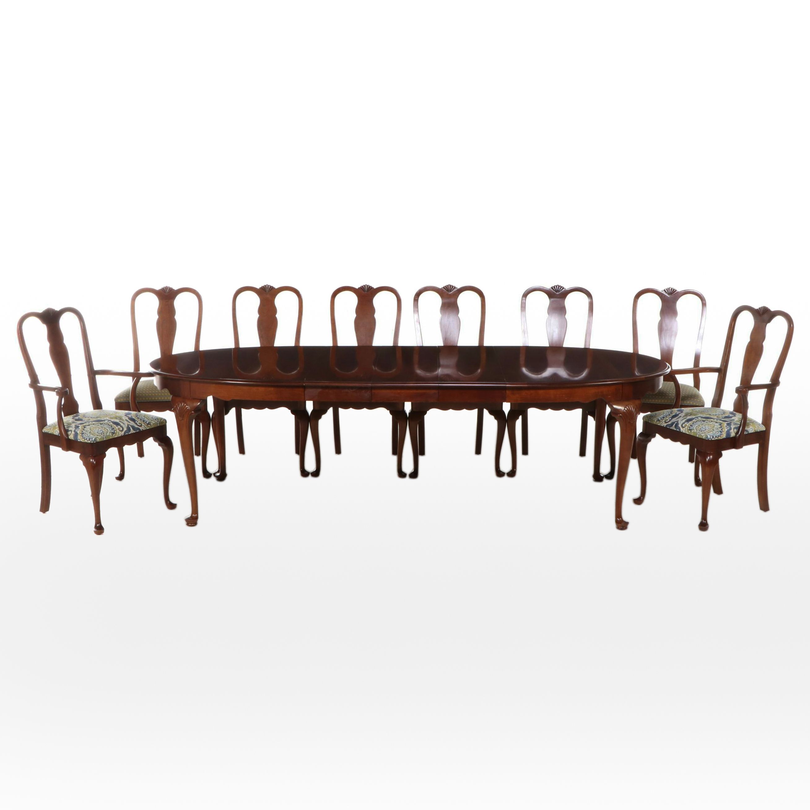 Tell City Chair Co. Queen Anne Style Cherry Dining Table and Eight Chairs