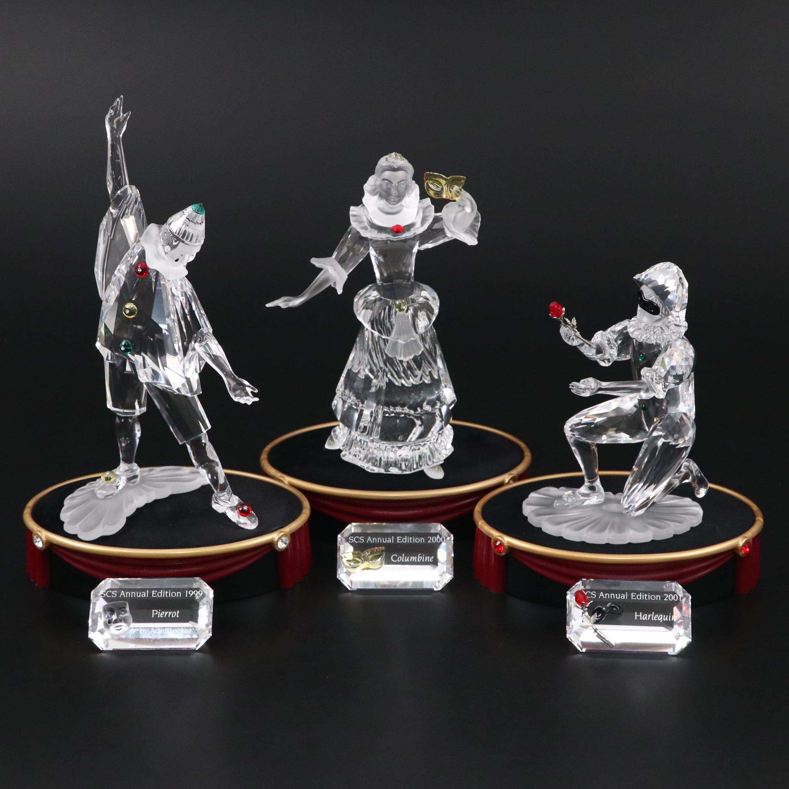 Swarovski Crystal Masquerade Figurines with Stands and Plaques