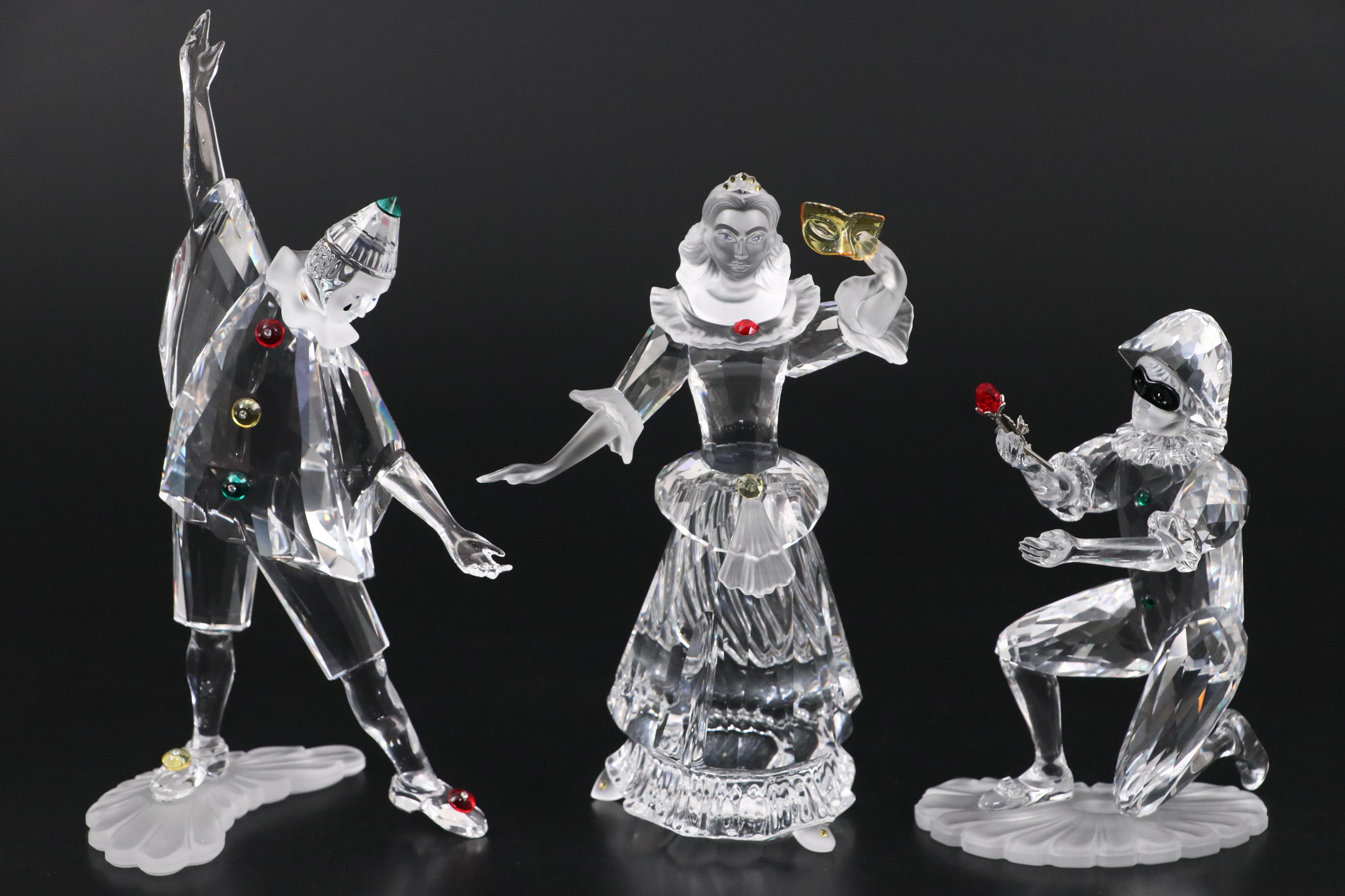 Swarovski Crystal Masquerade Figurines with Stands and Plaques