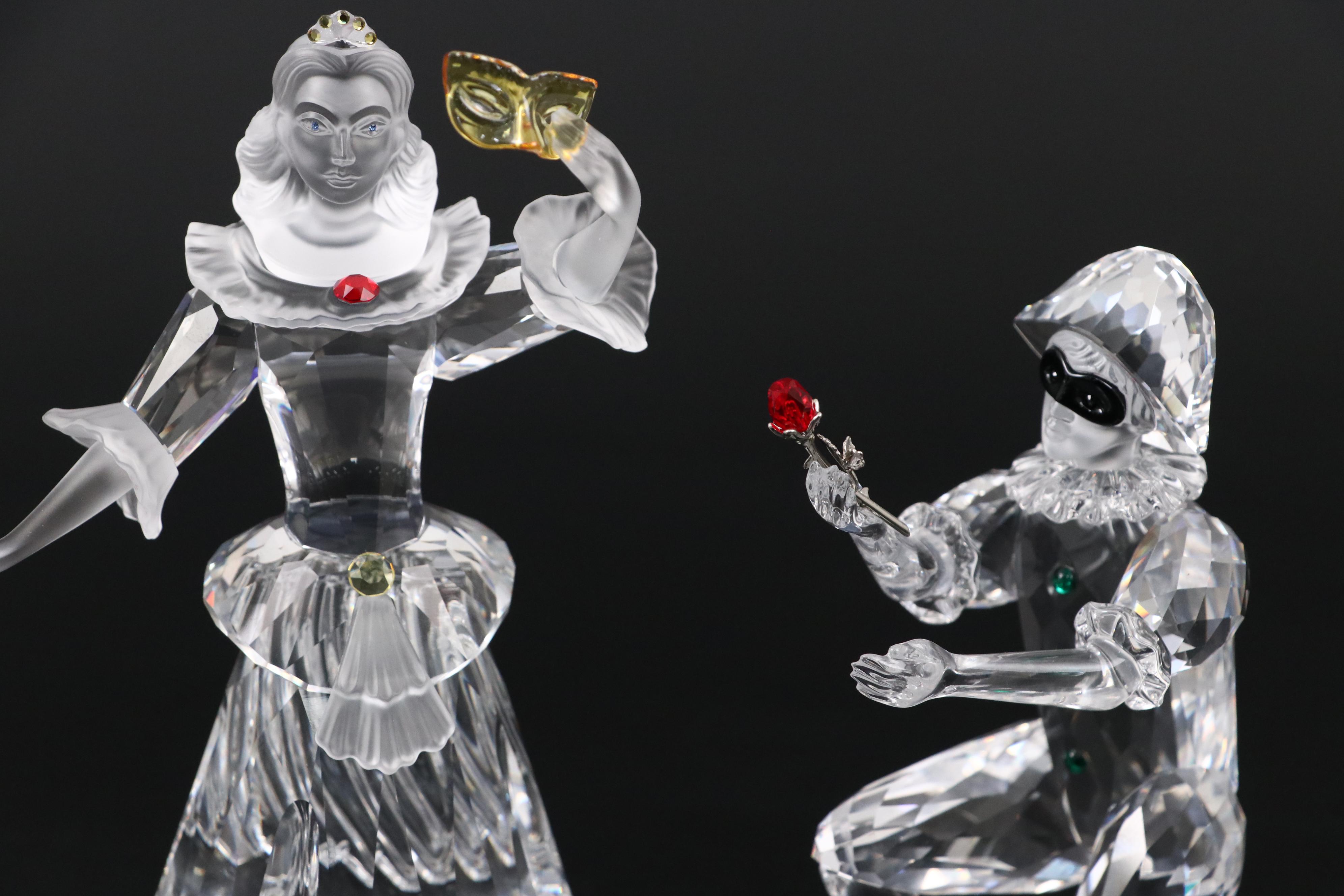 Swarovski Crystal Masquerade Figurines with Stands and Plaques