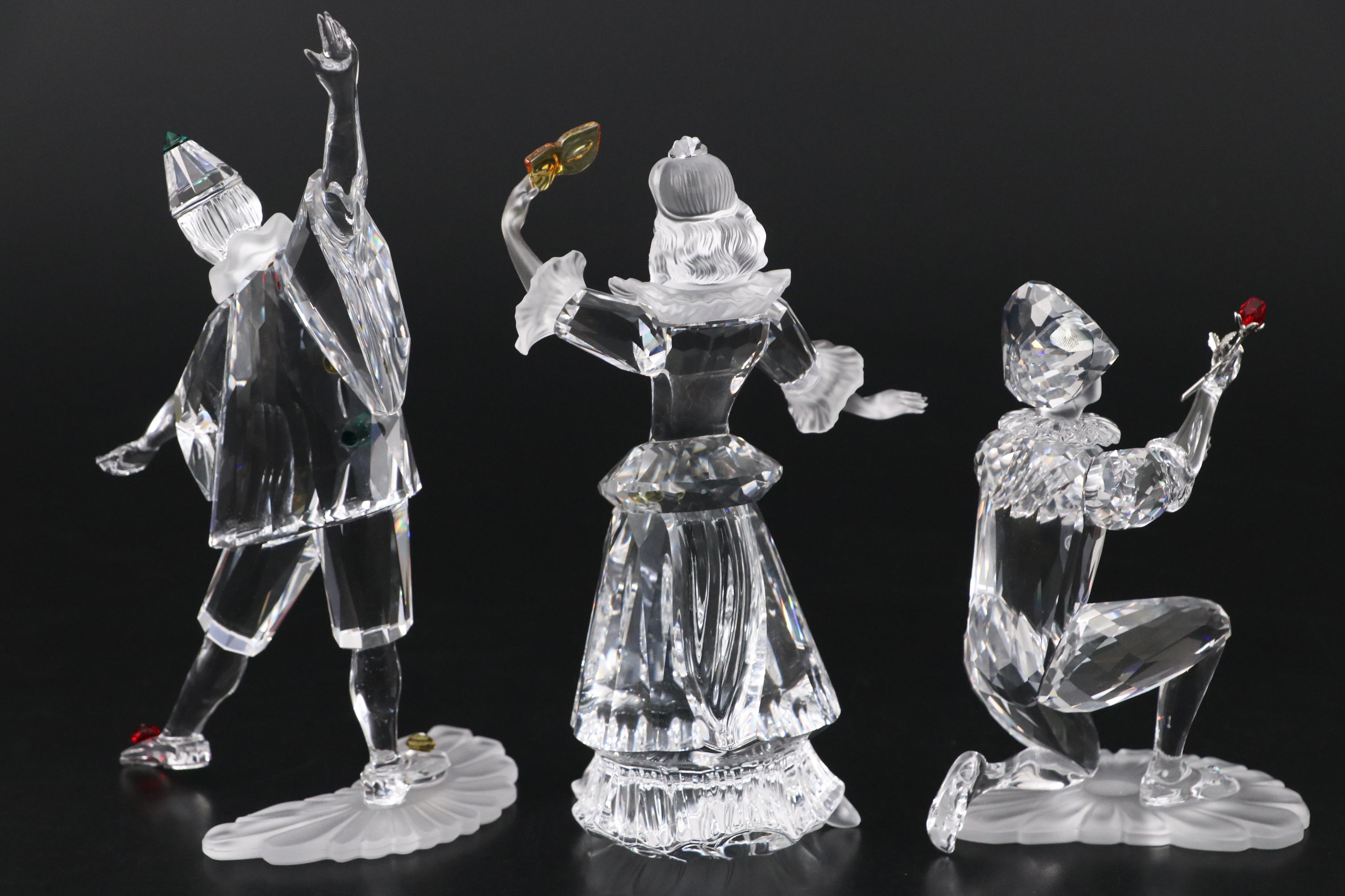 Swarovski Crystal Masquerade Figurines with Stands and Plaques