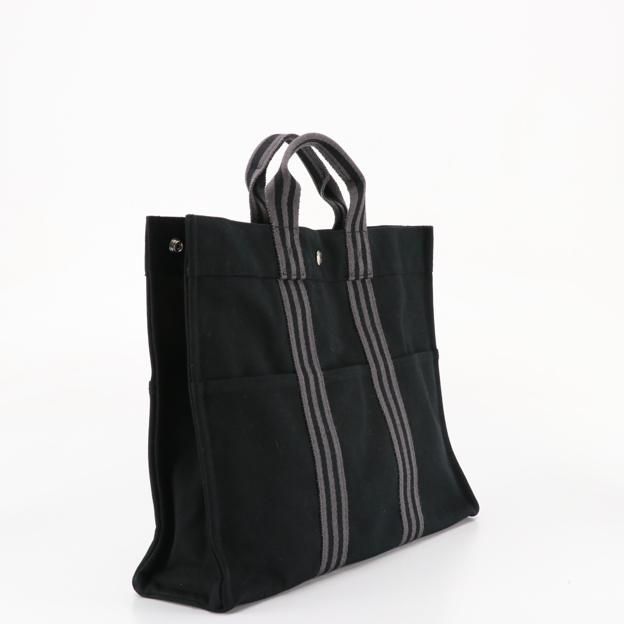 Hermès Cotton Canvas Fourre-Tout MM in Black/Grey
