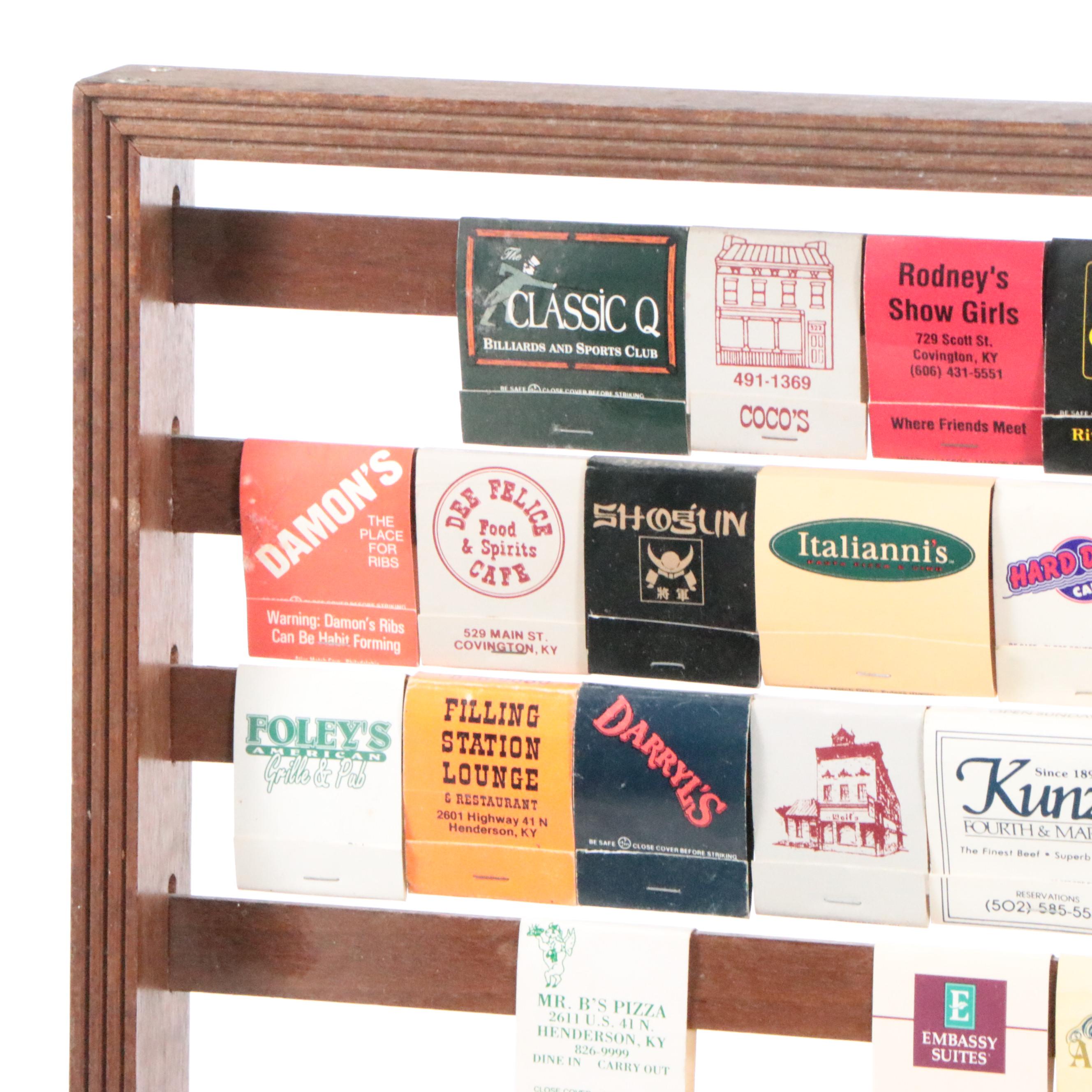 Wooden Wall Hanging Display Cabinet with Matchbooks, Mid to Late 20th Century