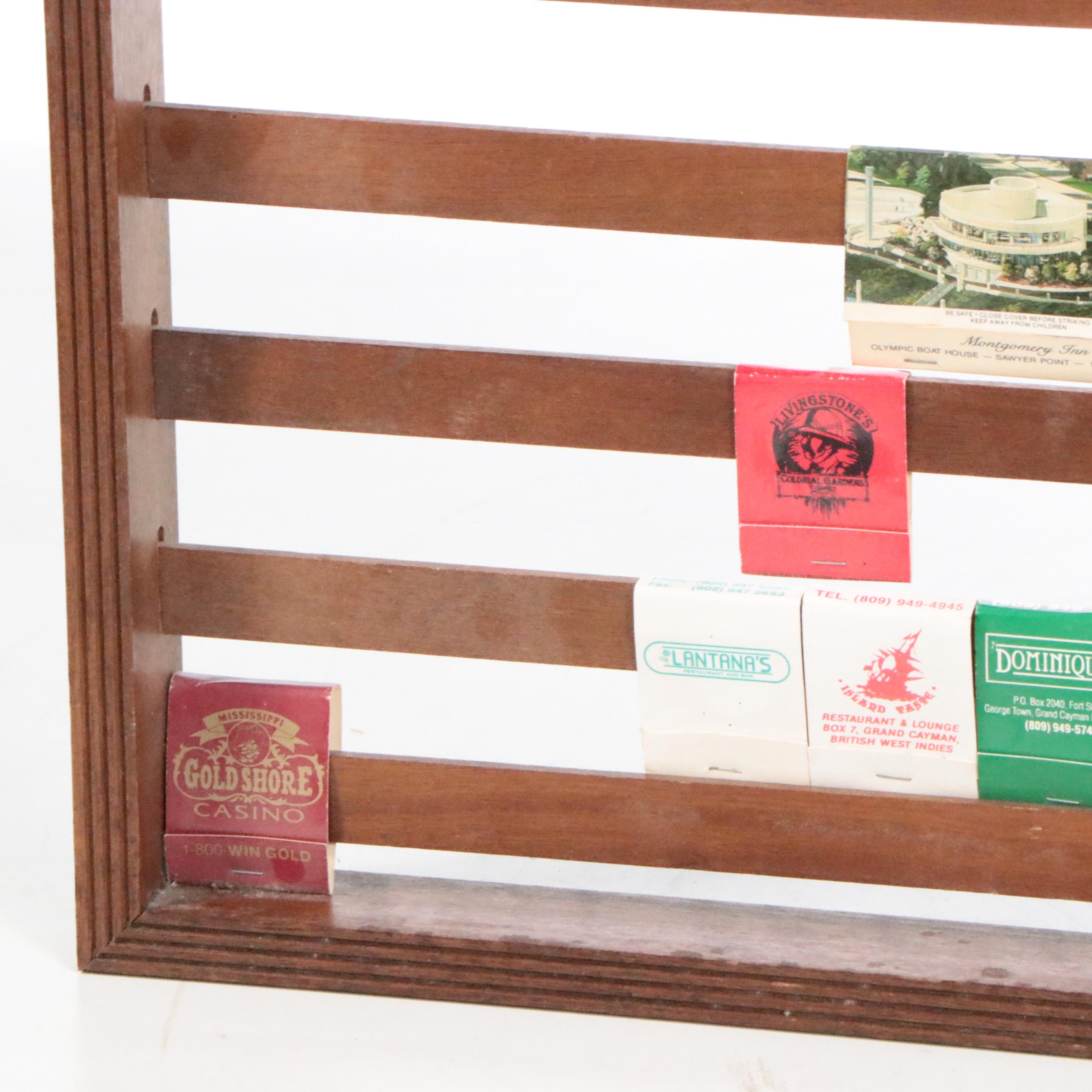 Wooden Wall Hanging Display Cabinet with Matchbooks, Mid to Late 20th Century