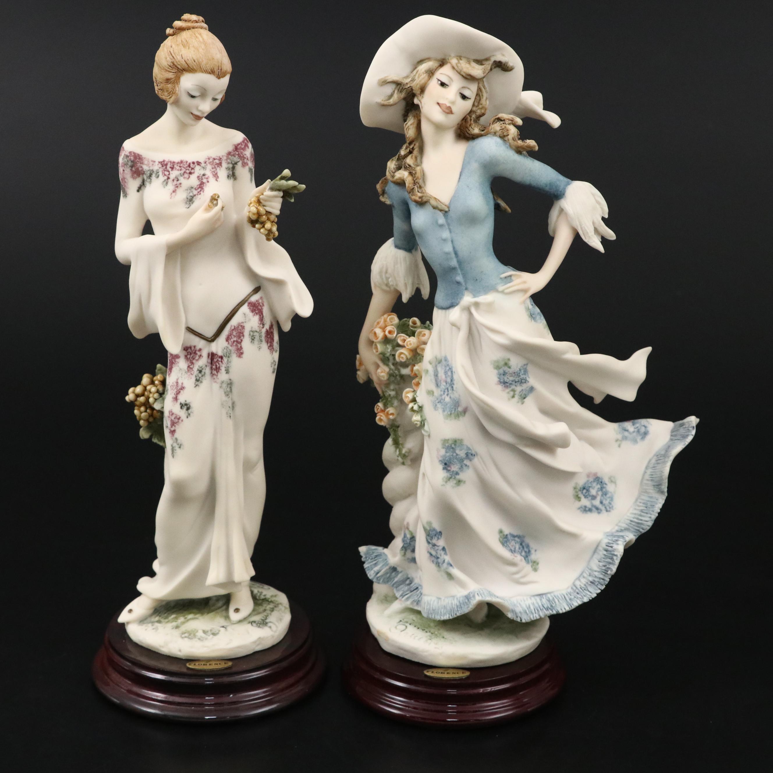 Giuseppe Armani "Lady Jane" and "Arianna" Porcelain Figurines with Wood Bases