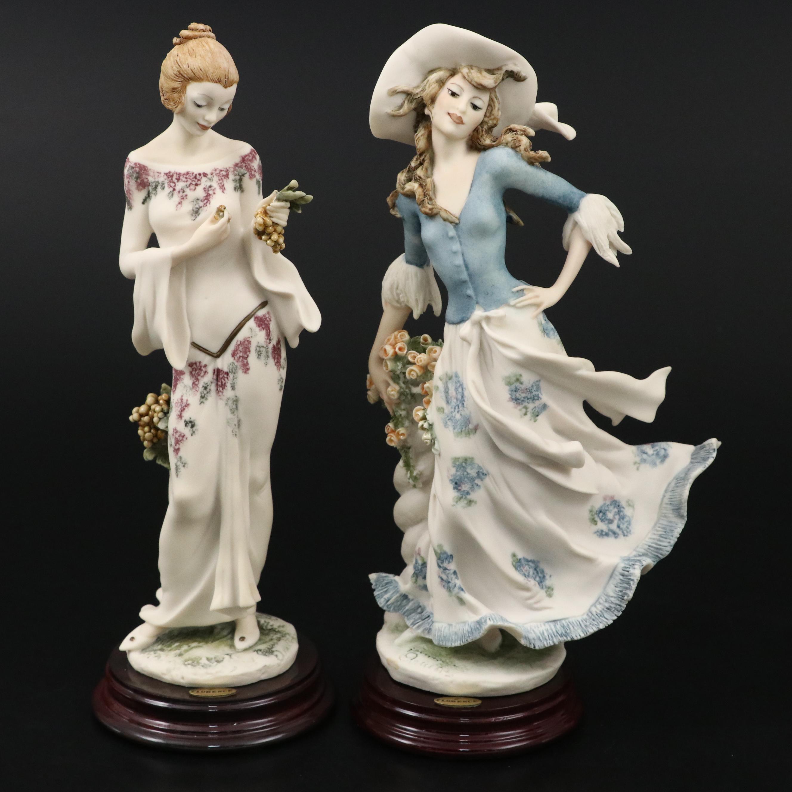 Giuseppe Armani "Lady Jane" and "Arianna" Porcelain Figurines with Wood Bases