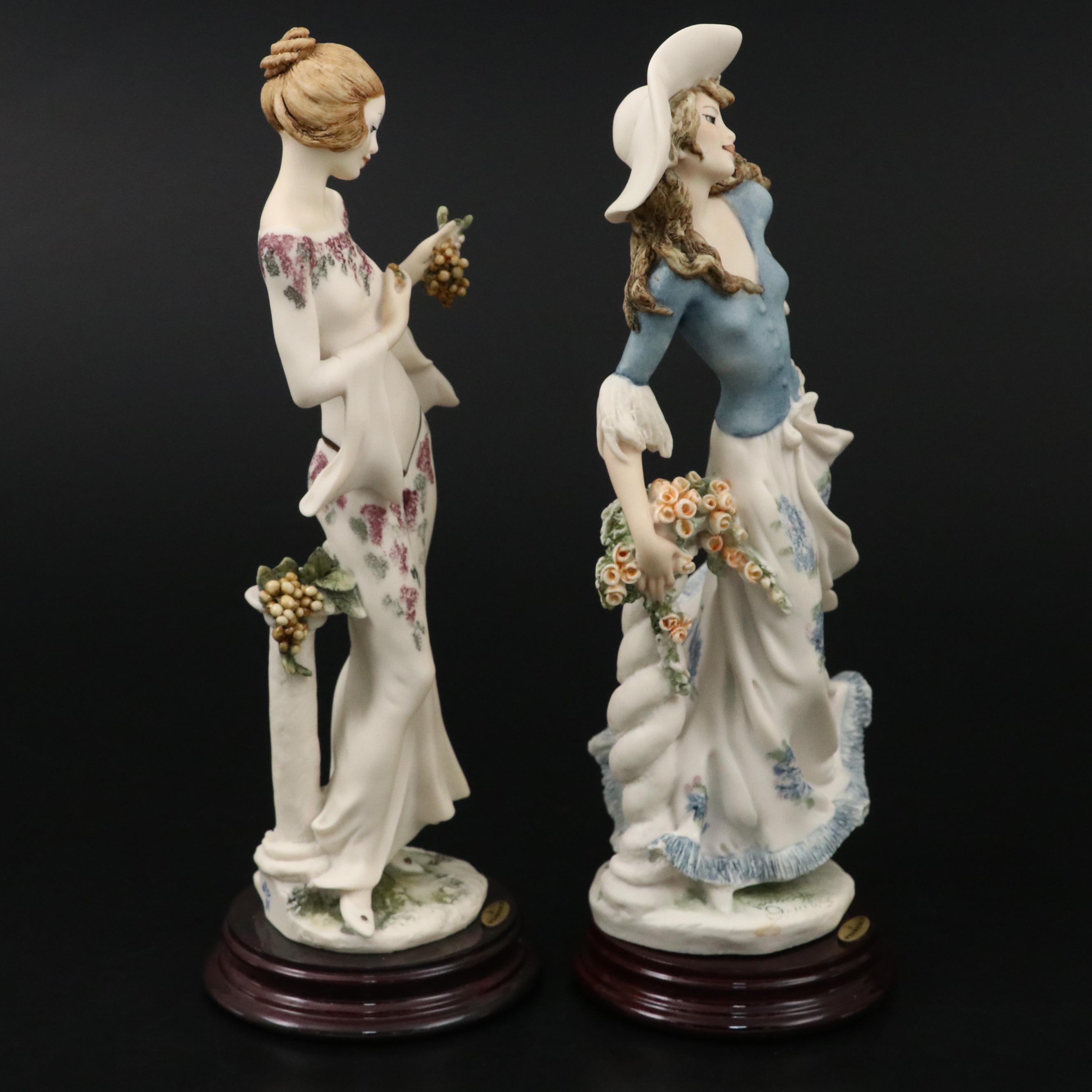 Giuseppe Armani "Lady Jane" and "Arianna" Porcelain Figurines with Wood Bases