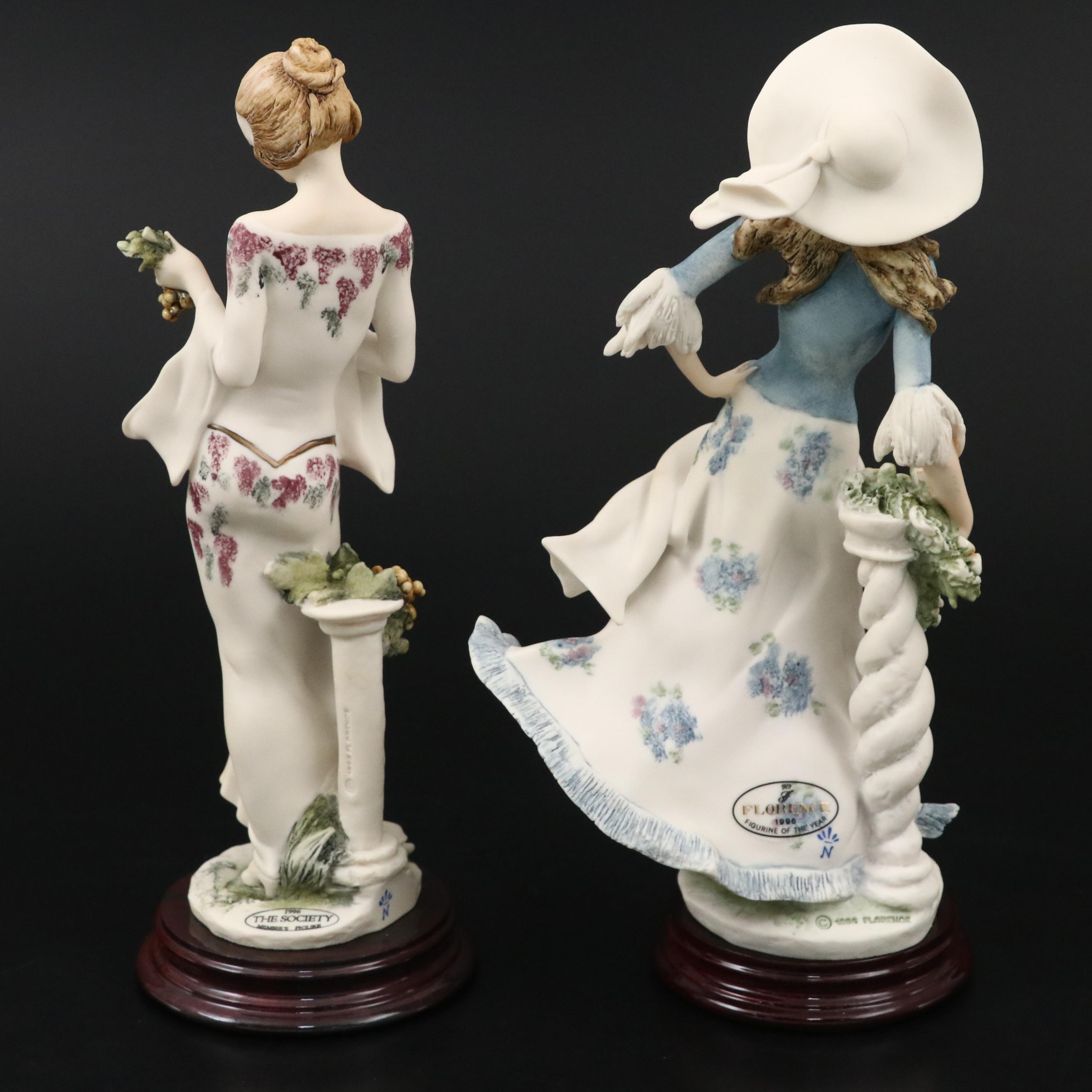 Giuseppe Armani "Lady Jane" and "Arianna" Porcelain Figurines with Wood Bases