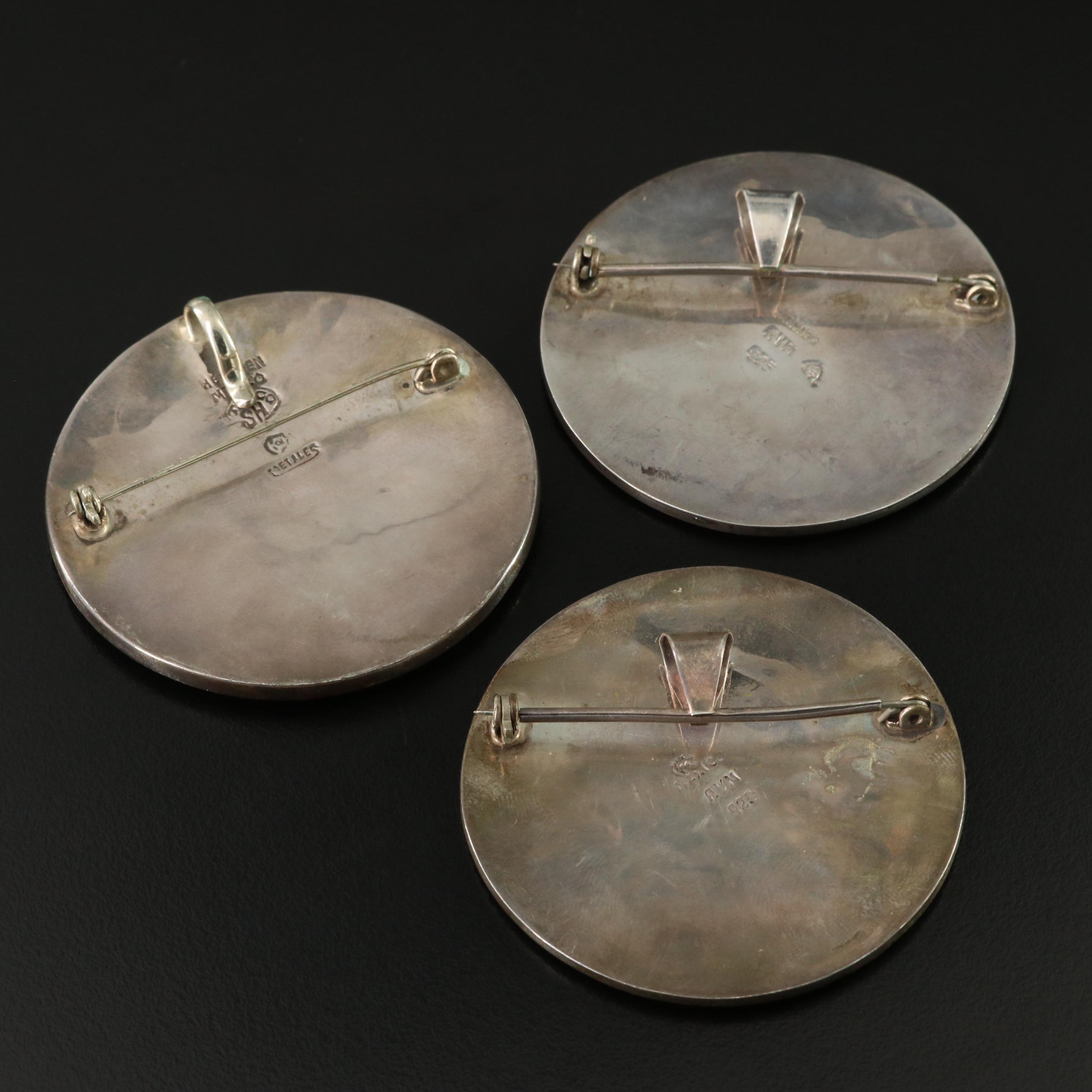 Mexican Sterling Inlay Converter Brooches