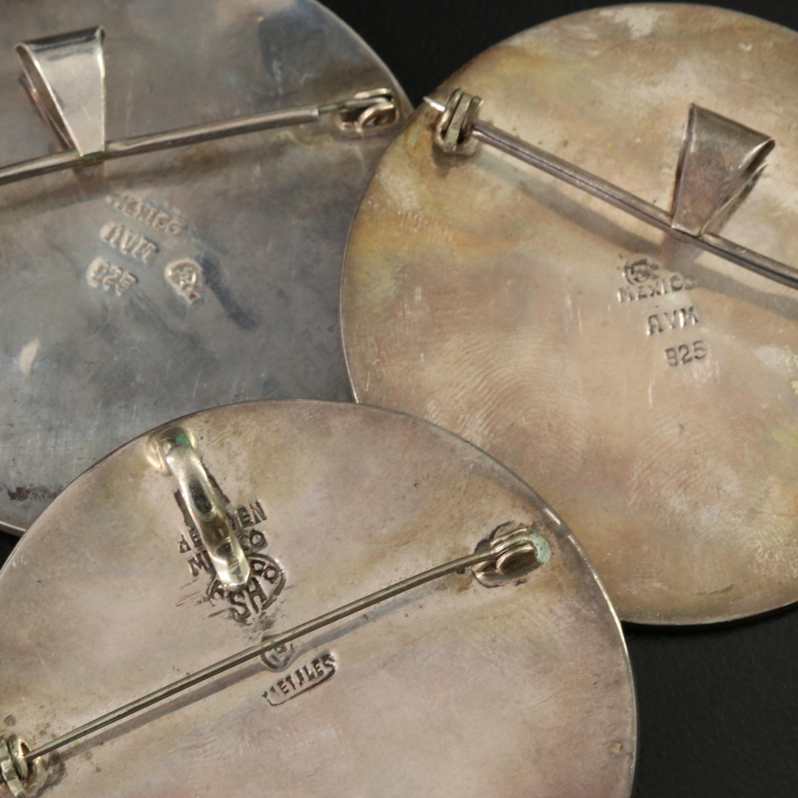 Mexican Sterling Inlay Converter Brooches