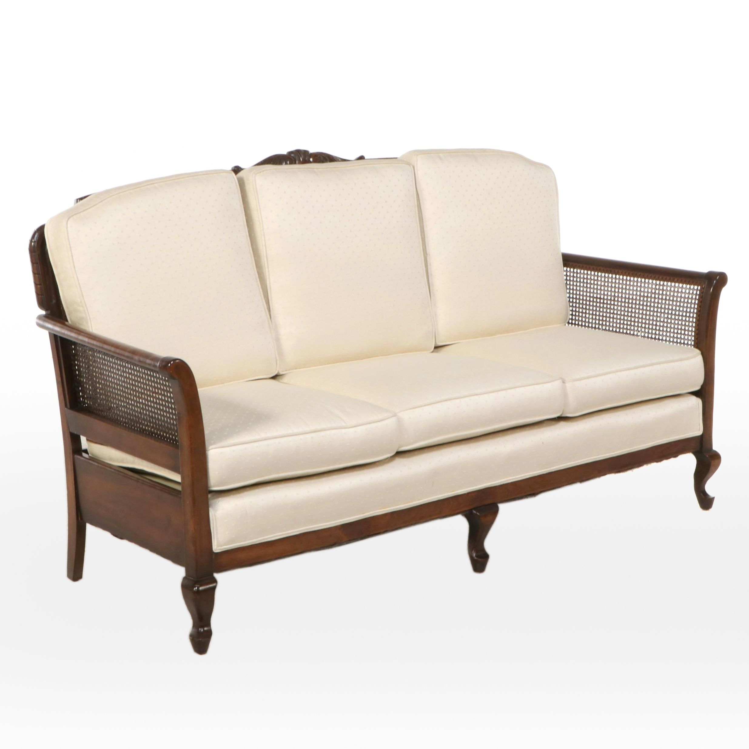Queen Anne Style Caned Birch Framed Sofa, Mid-20th Century