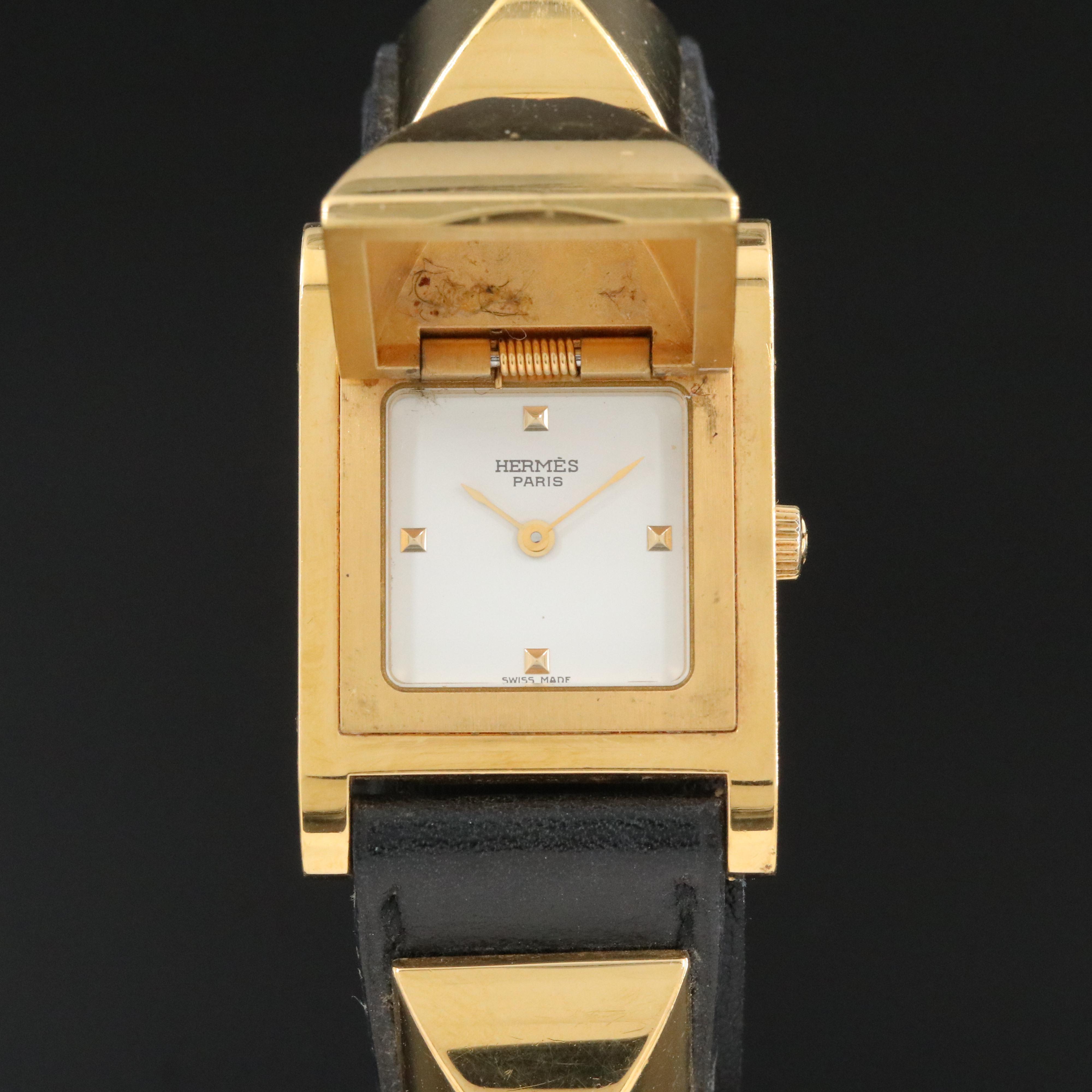 Hermès Médor White Dial 23mm Gold-Plated Quartz Watch