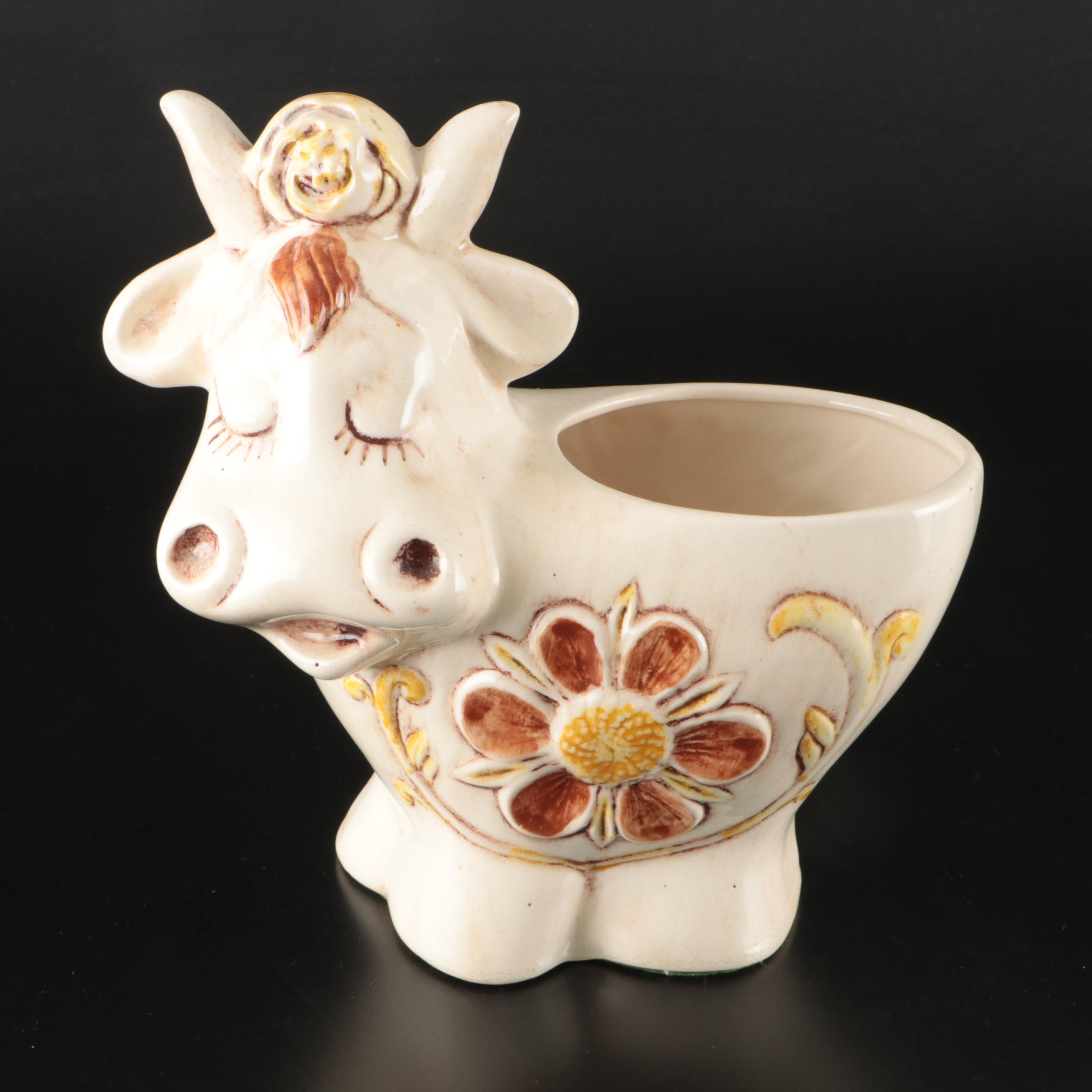 Treasure Craft Ceramic Cow Planter, Ceramic Rooster, and Wooden Hanging Key