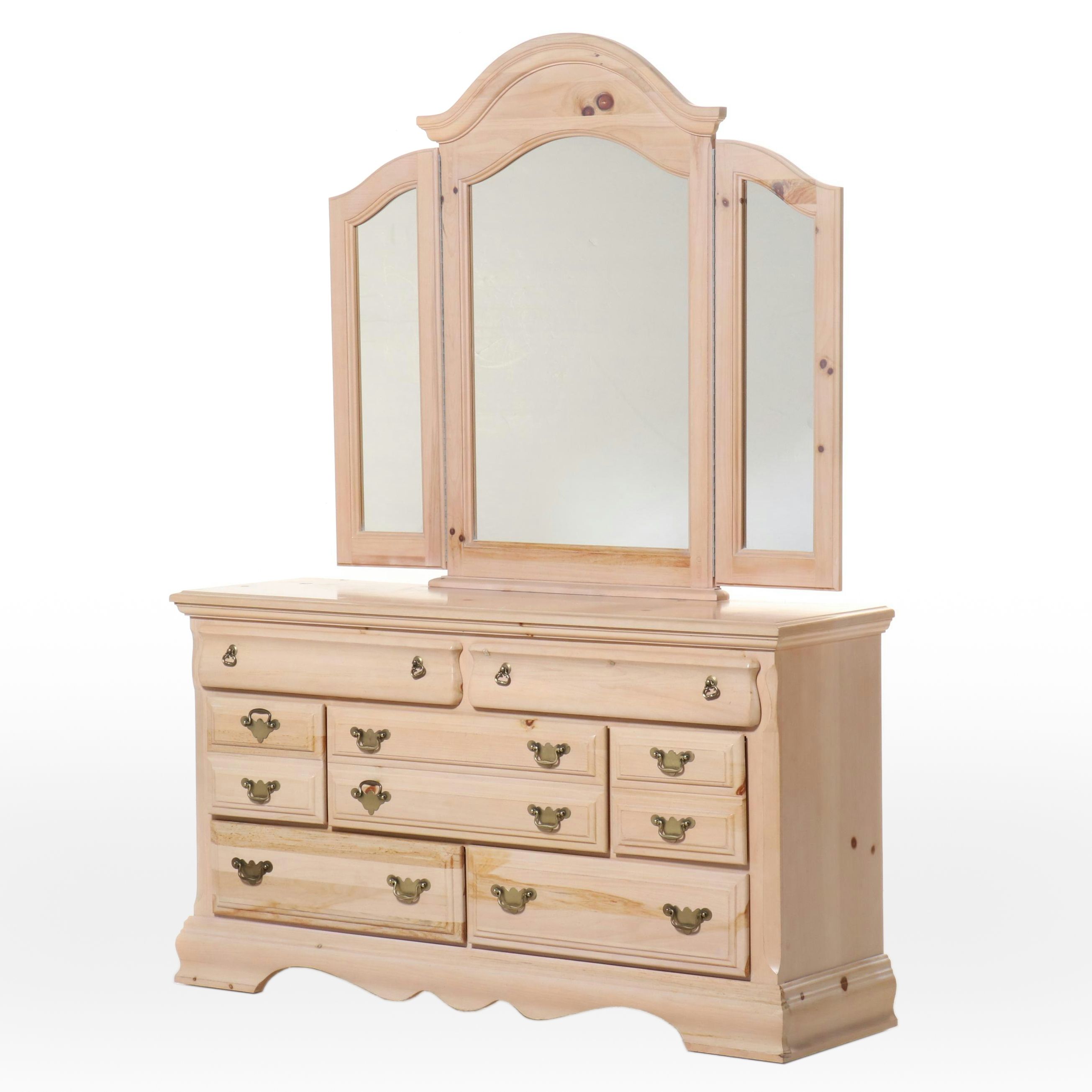 American Colonial Style Pine Dresser with Hinged Mirror