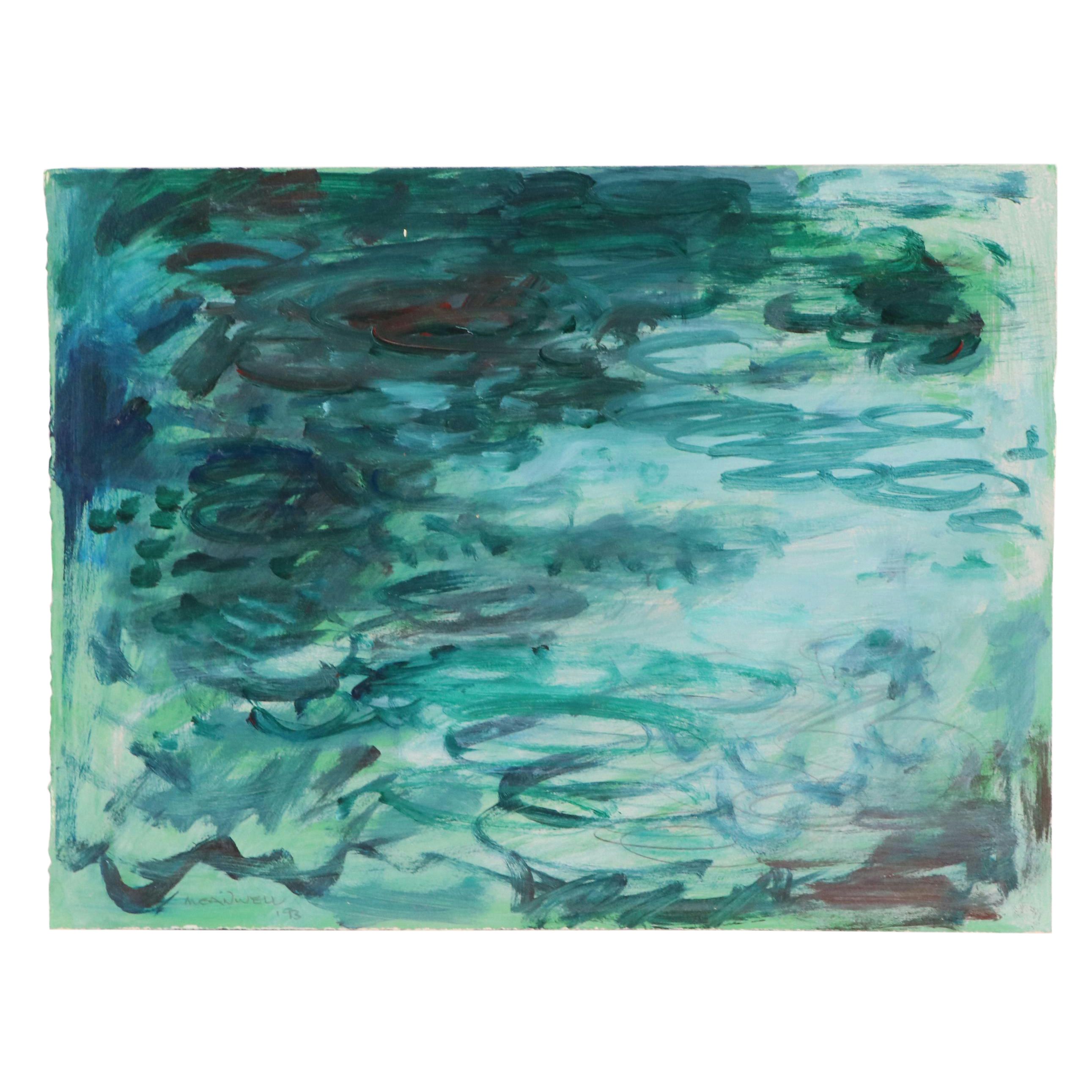 Jack Meanwell Abstract Viridian Composition Acrylic Painting, 1993