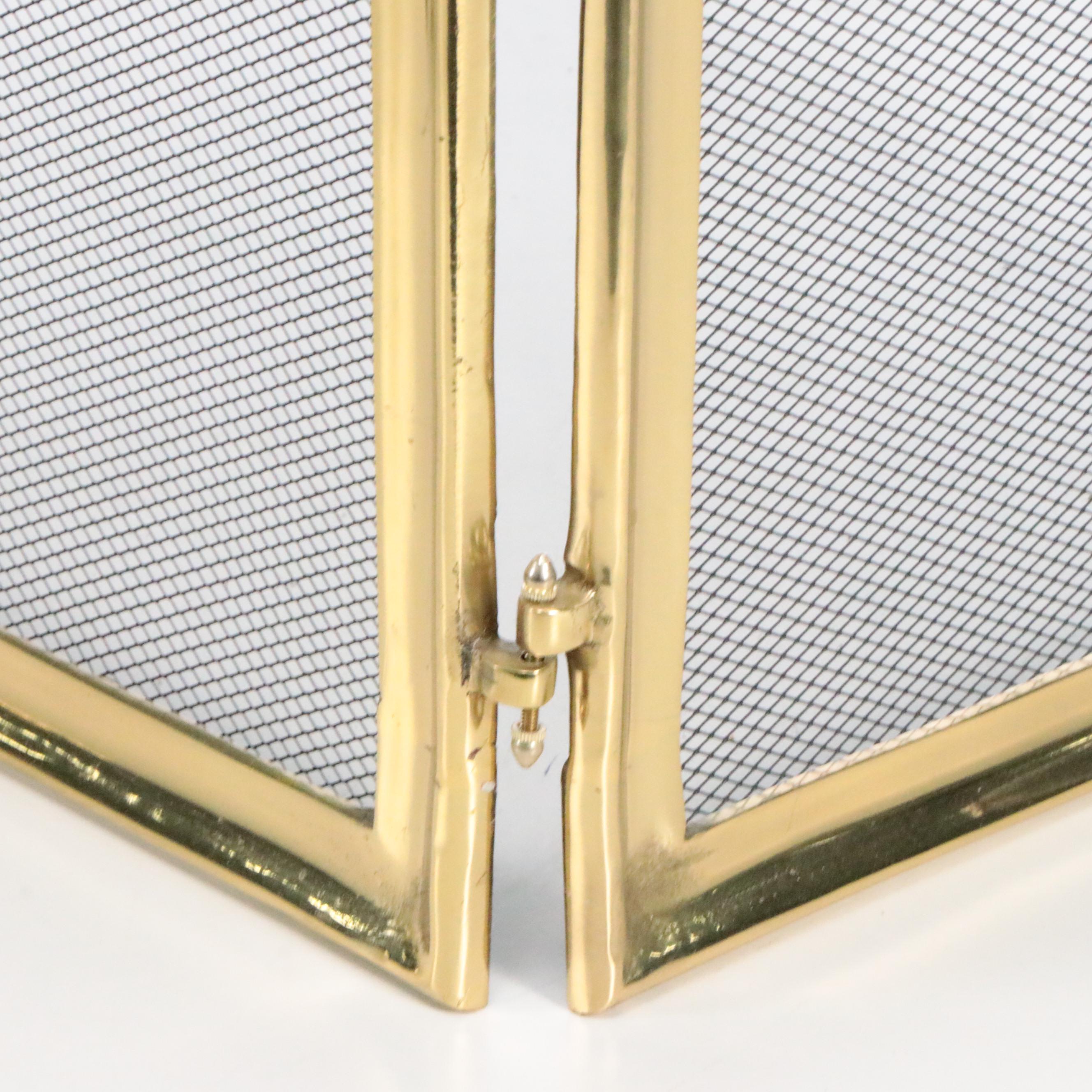 Victorian Style Brass and Mesh Fireplace Screen With Federal Handle Tool Set