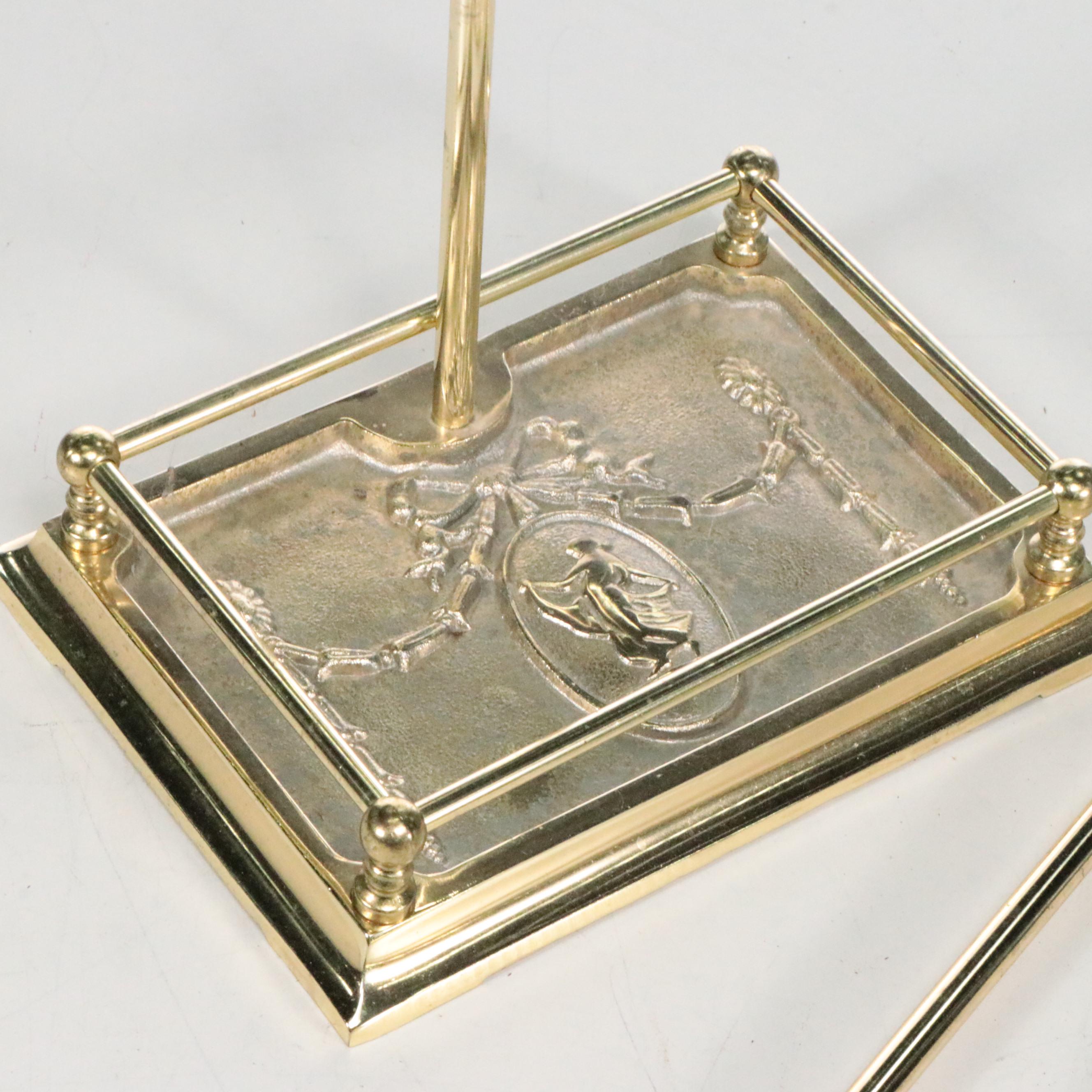 Victorian Style Brass and Mesh Fireplace Screen With Federal Handle Tool Set