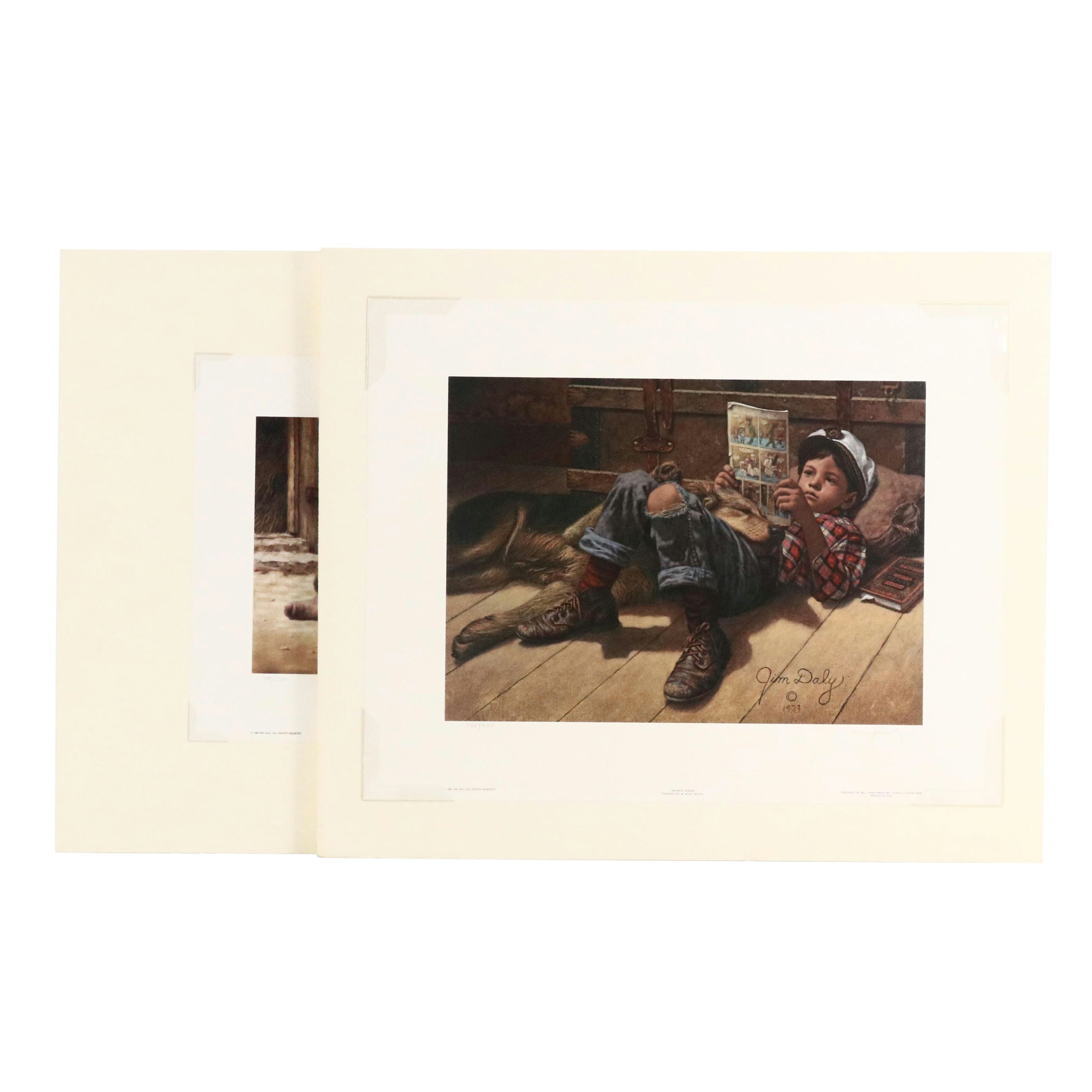 Pair of Jim Daly Offset Lithographs "Favorite Reader" and "In the Dog House"