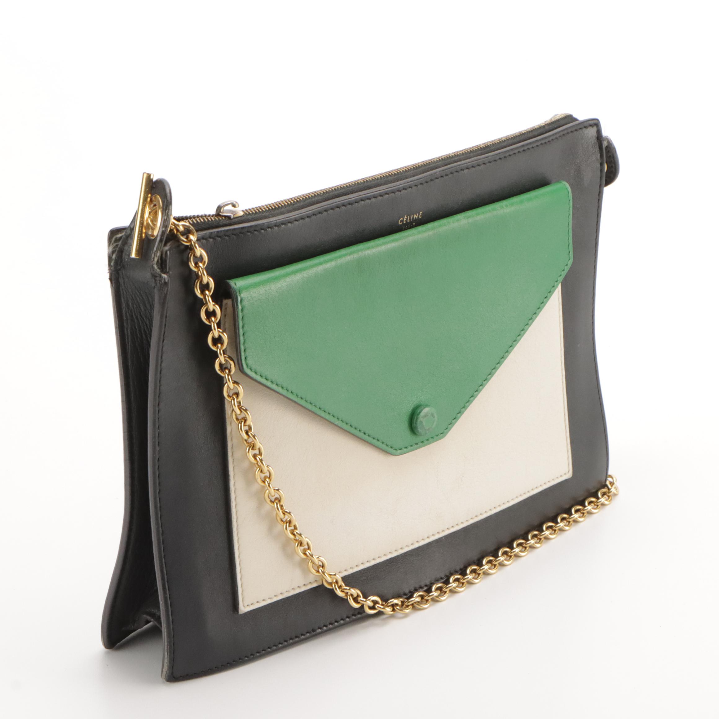 Céline Tricolor Leather Pocket Envelope Clutch on Chain