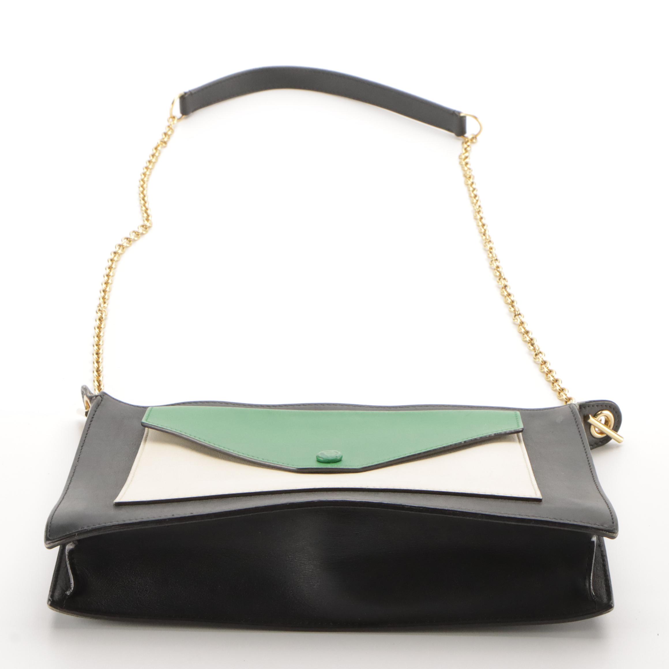Céline Tricolor Leather Pocket Envelope Clutch on Chain