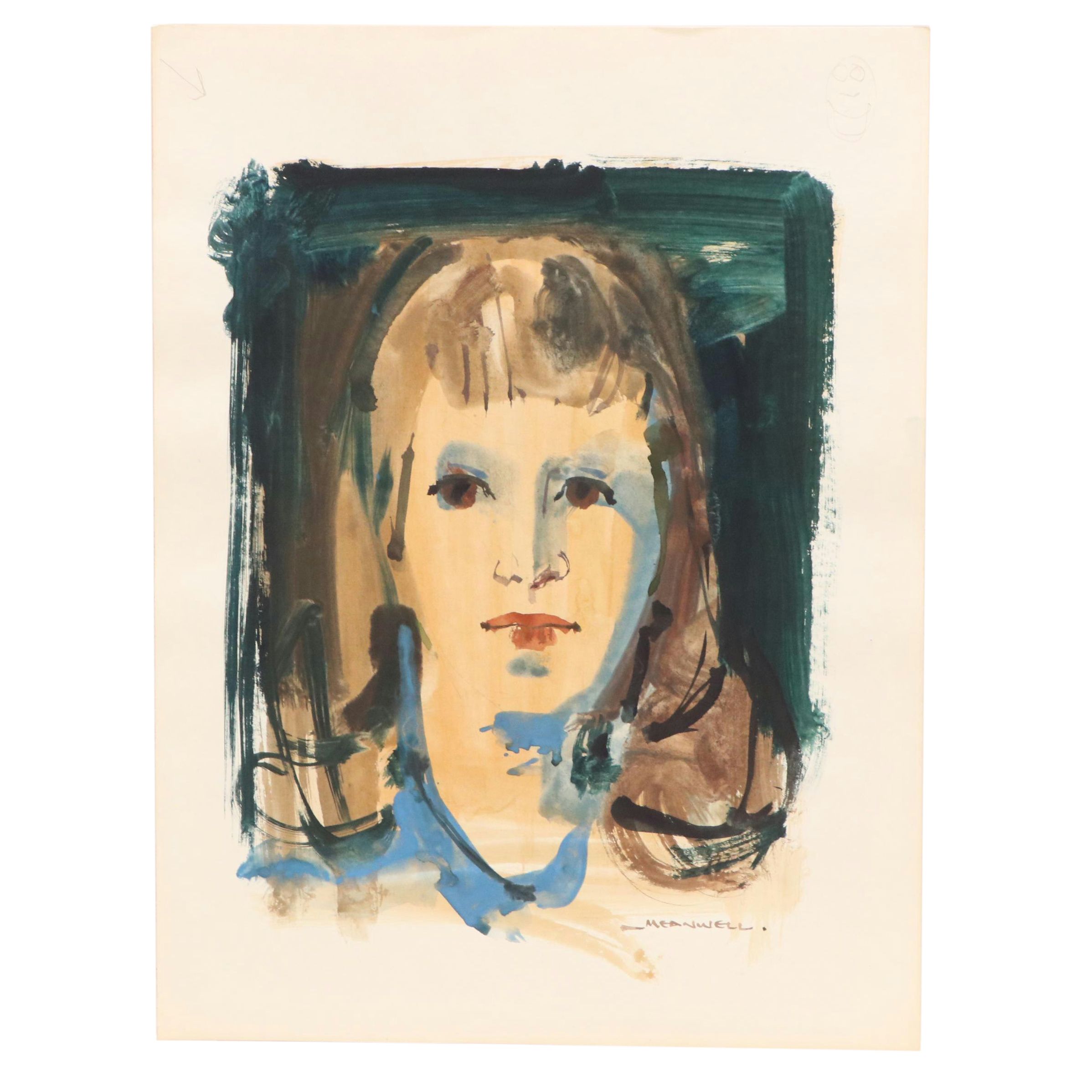 Jack Meanwell Portrait Watercolor Painting, Circa 1978