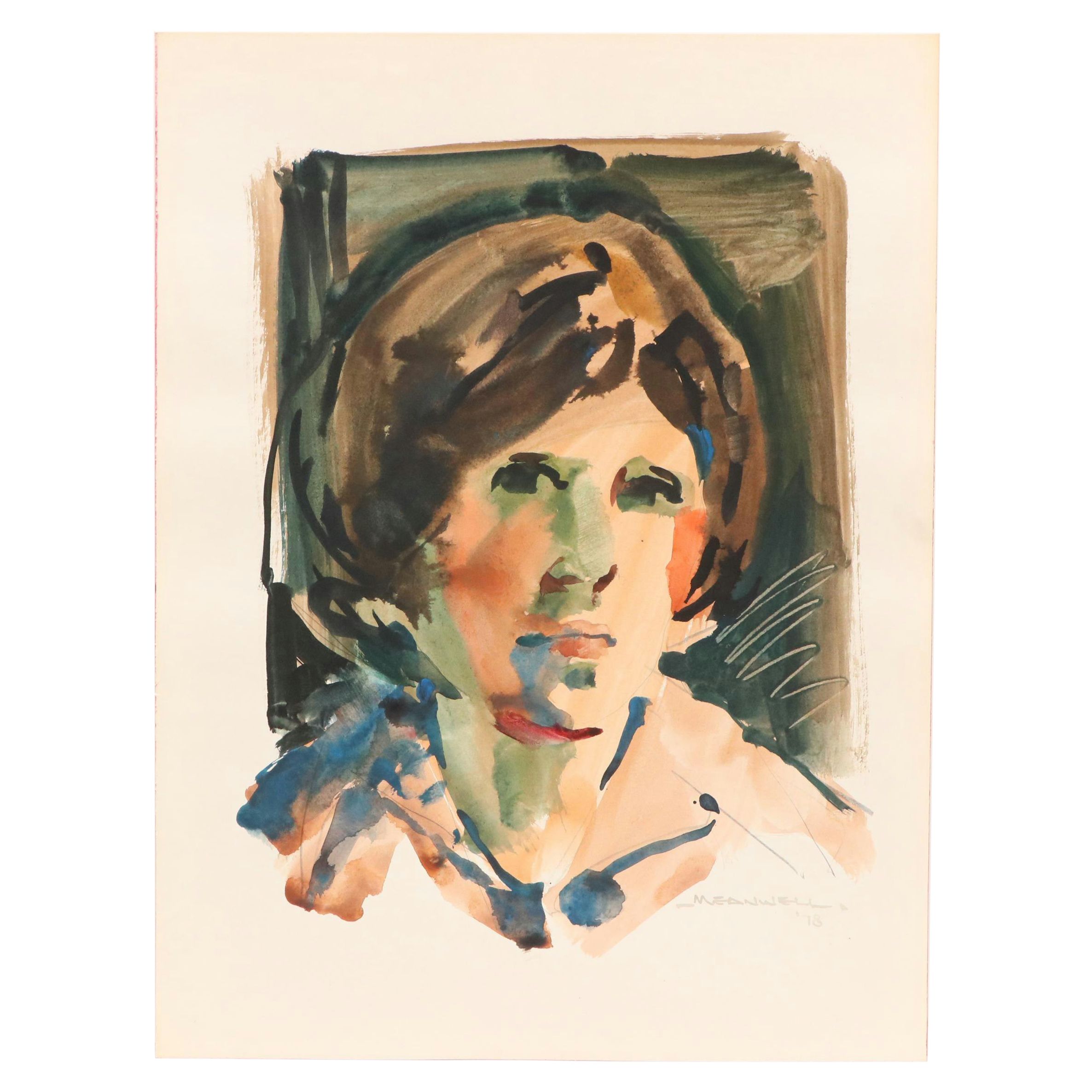Jack Meanwell Portrait Watercolor Painting, 1978